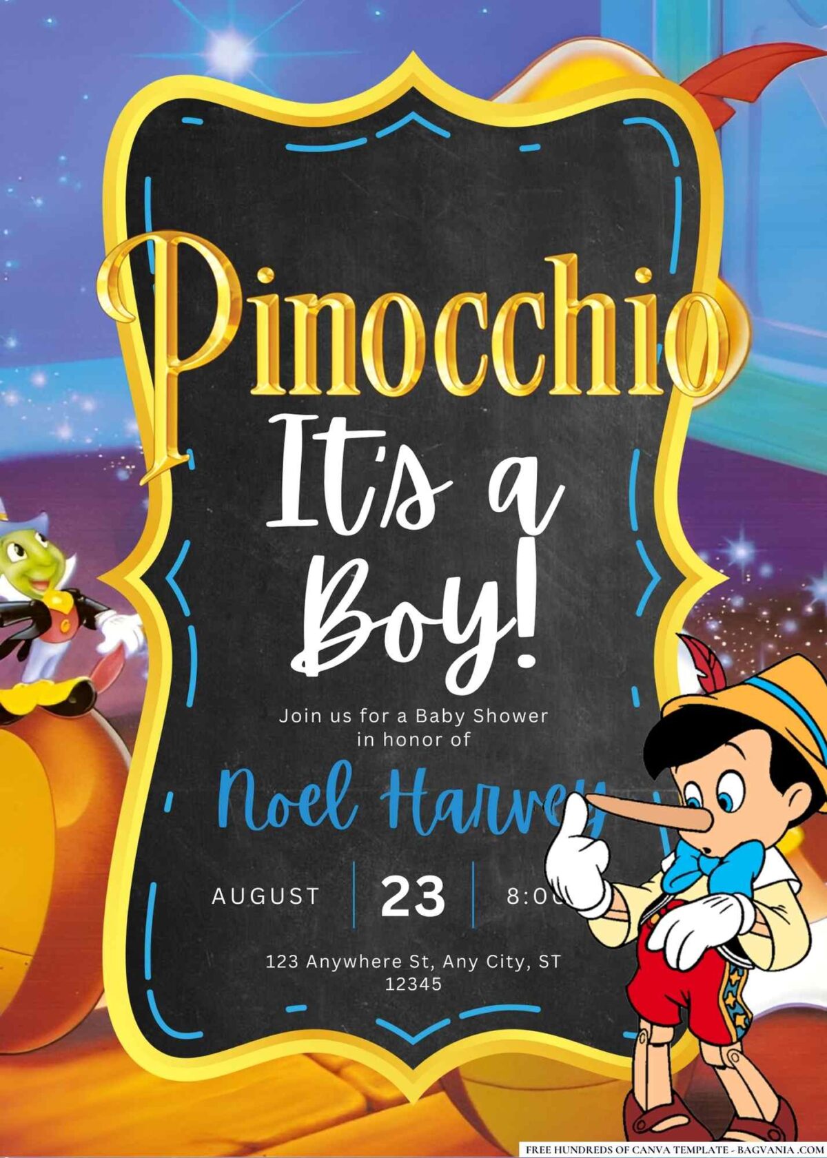 FREE Editable Pinocchio Baby Shower Invitation