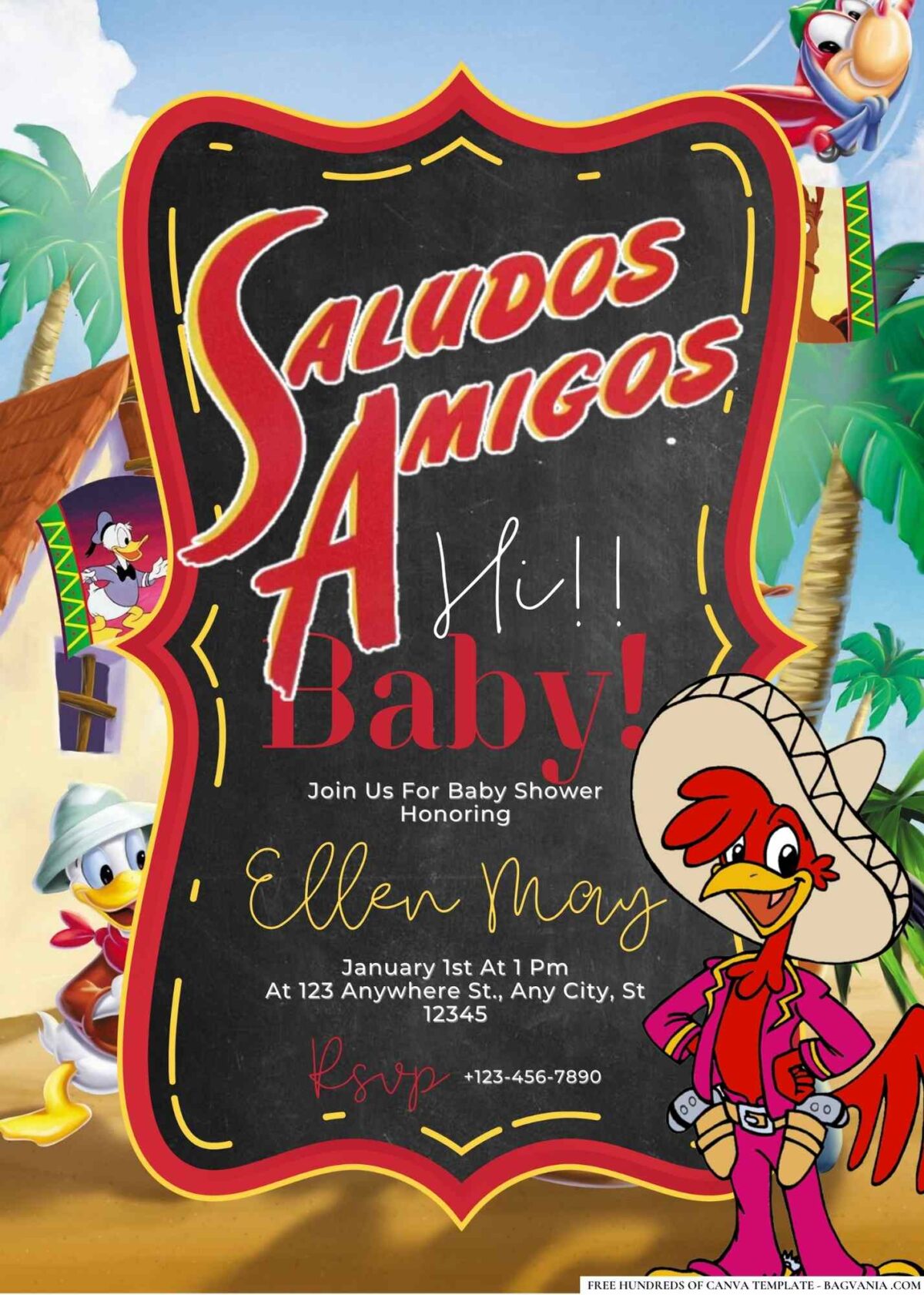 FREE Editable Saludos Amigos Baby Shower Invitation