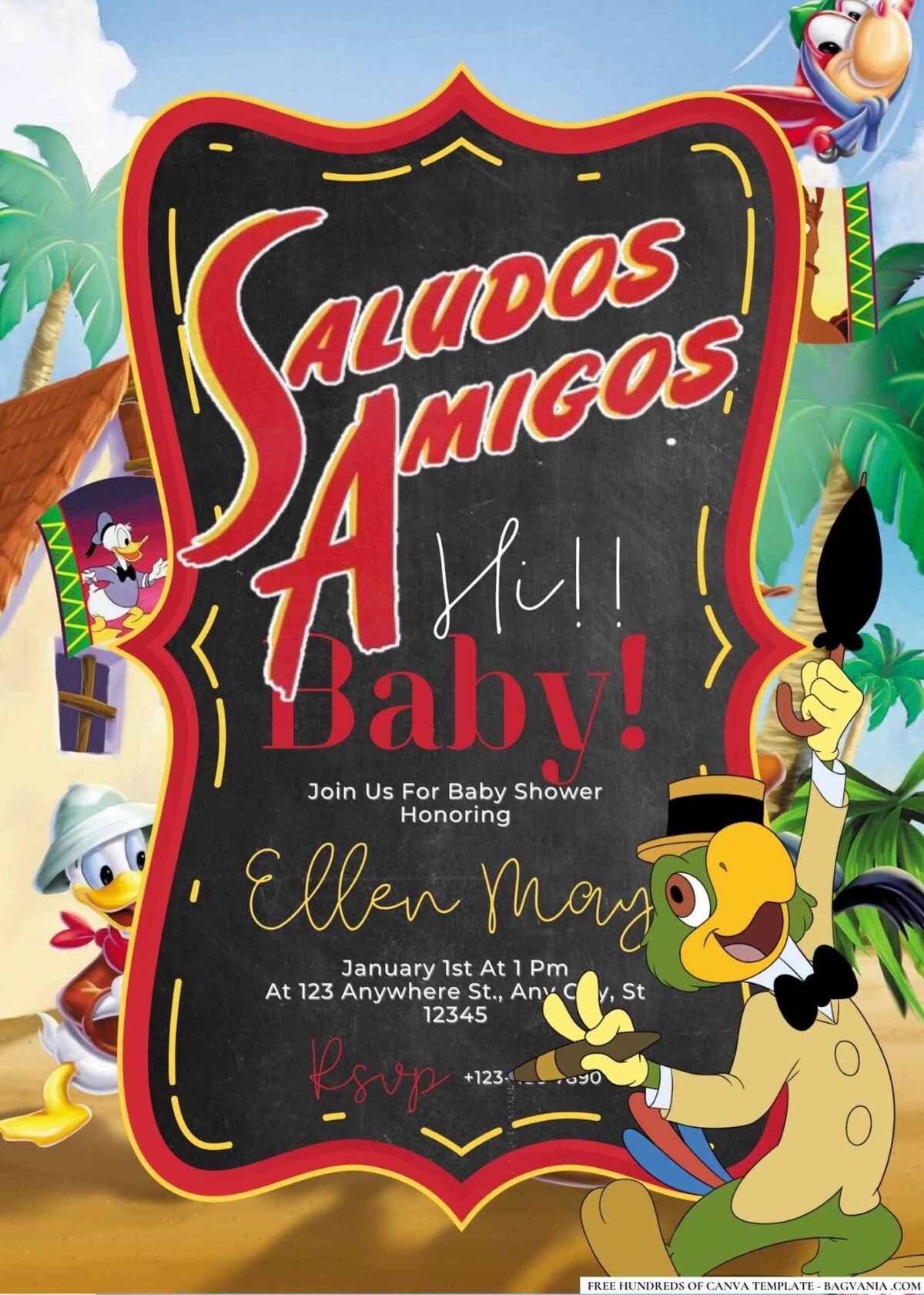 FREE Editable Saludos Amigos Baby Shower Invitation