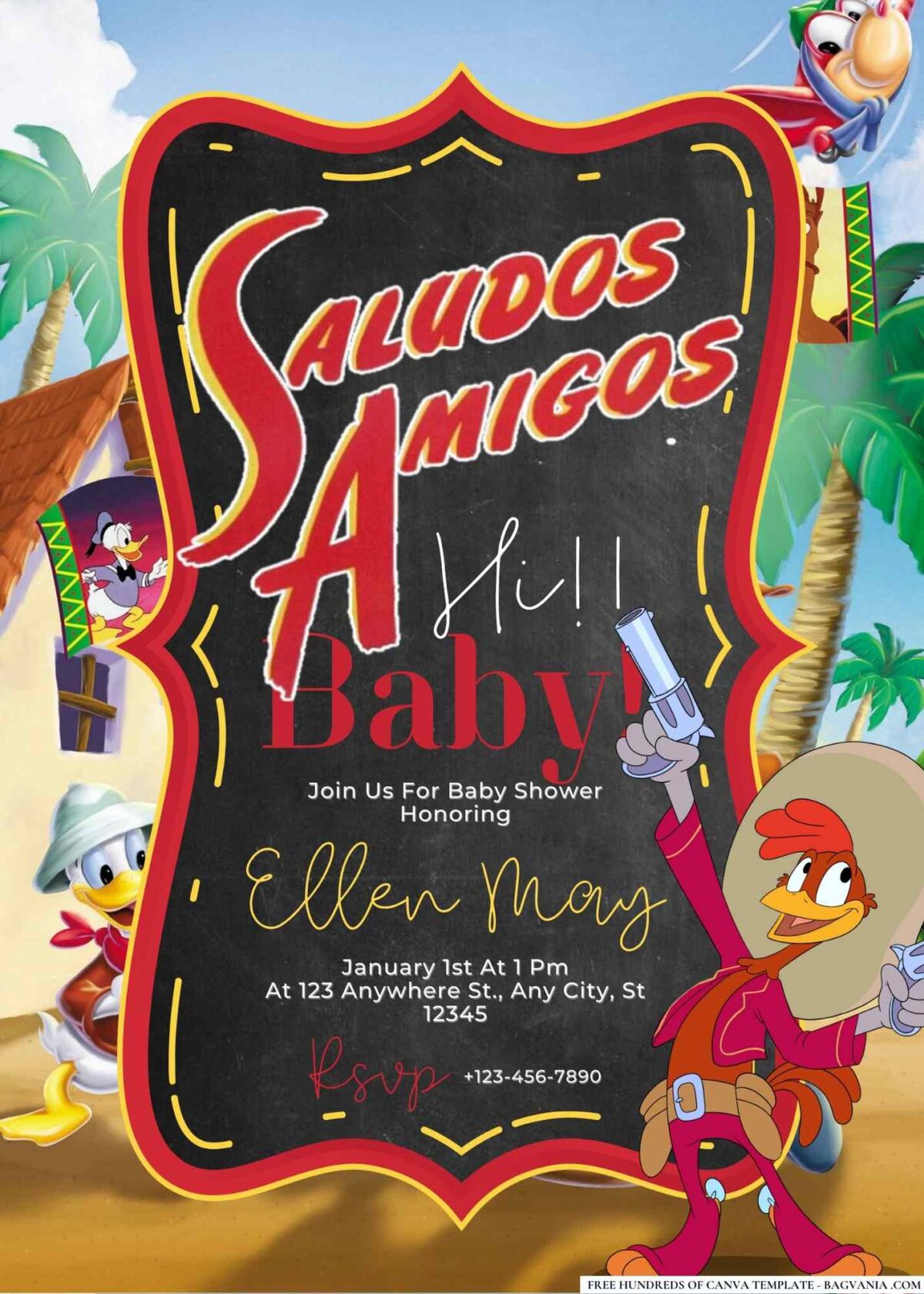 FREE Editable Saludos Amigos Baby Shower Invitation