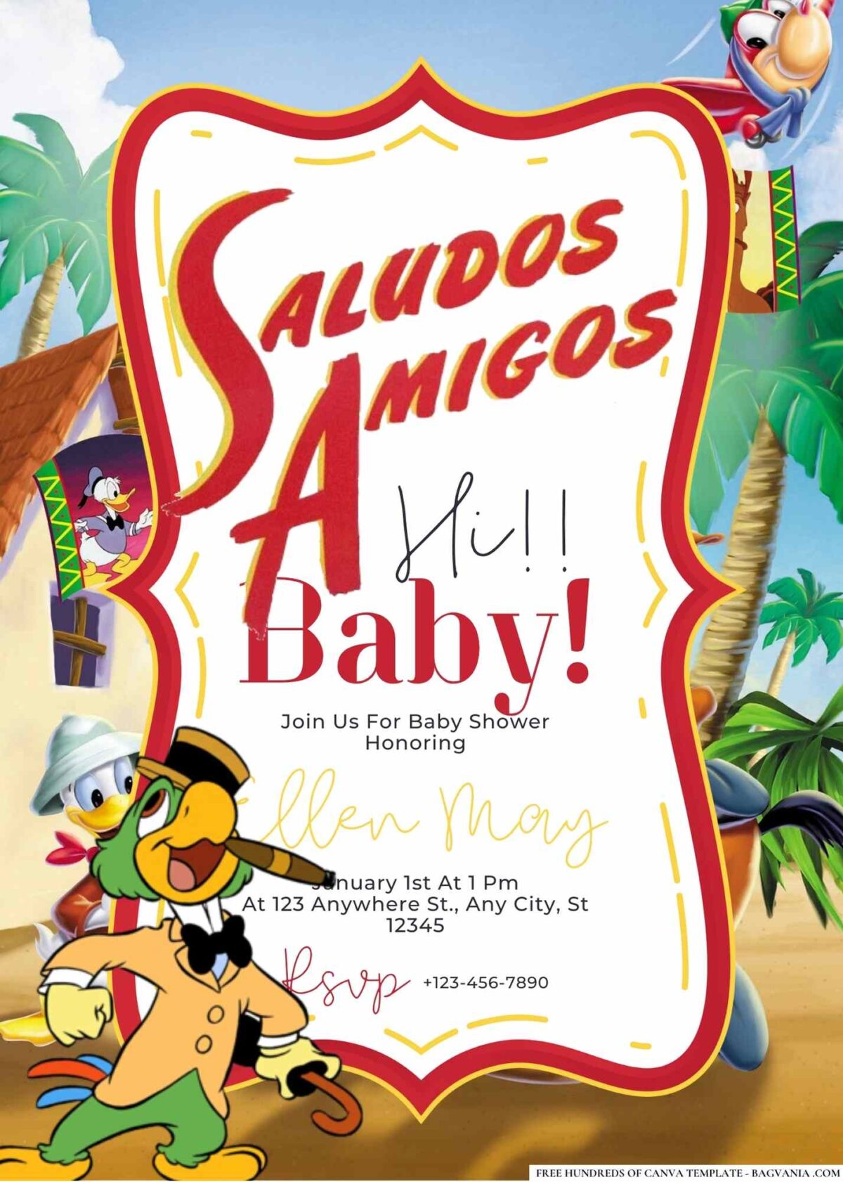 FREE Editable Saludos Amigos Baby Shower Invitation