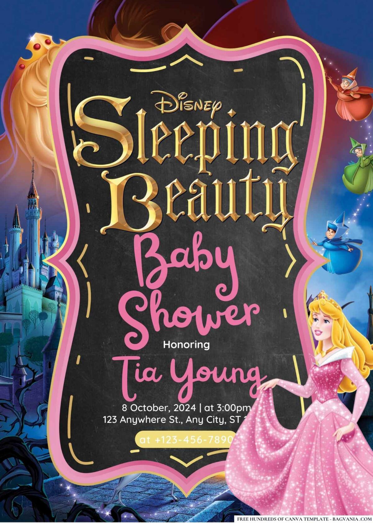 FREE Editable Sleeping Beauty Baby Shower Invitation 