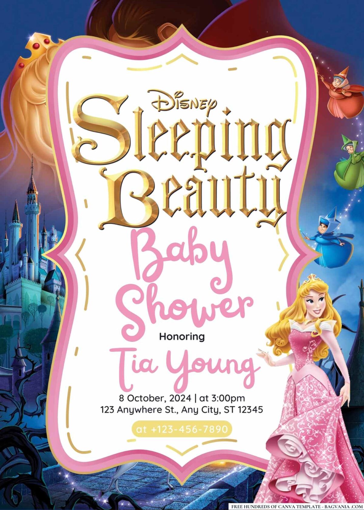 FREE Editable Sleeping Beauty Baby Shower Invitation 