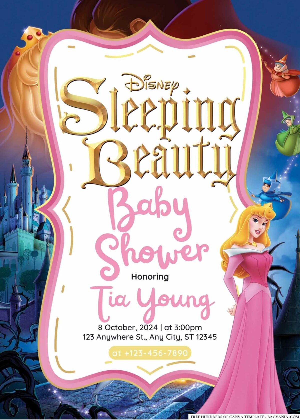 FREE Editable Sleeping Beauty Baby Shower Invitation 