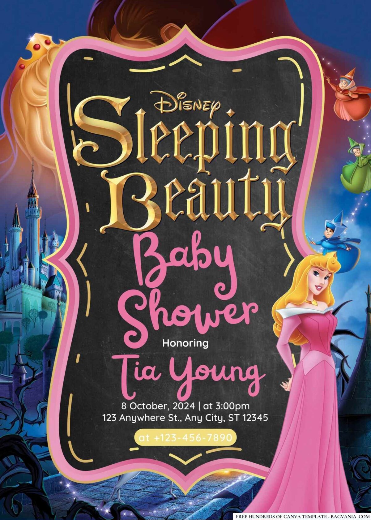 FREE Editable Sleeping Beauty Baby Shower Invitation 