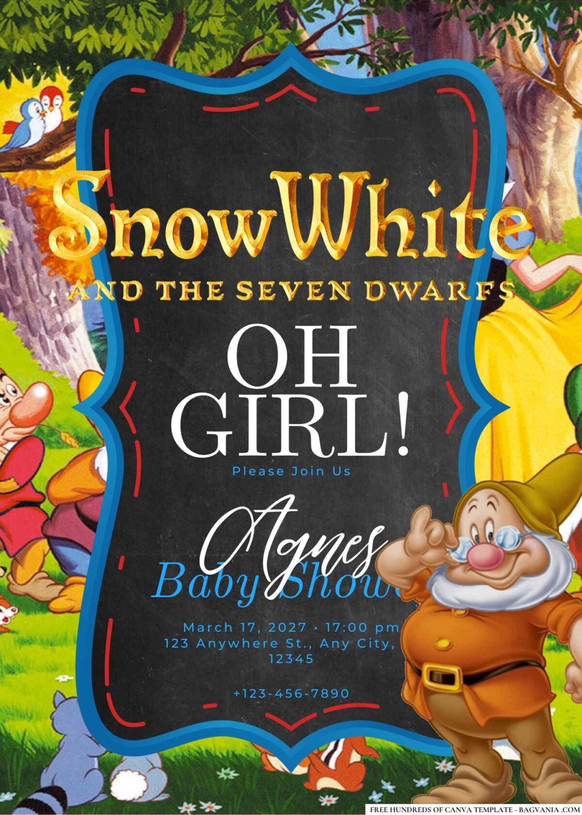FREE Editable Snow White and the Seven Dwarfs Baby Shower Invitation