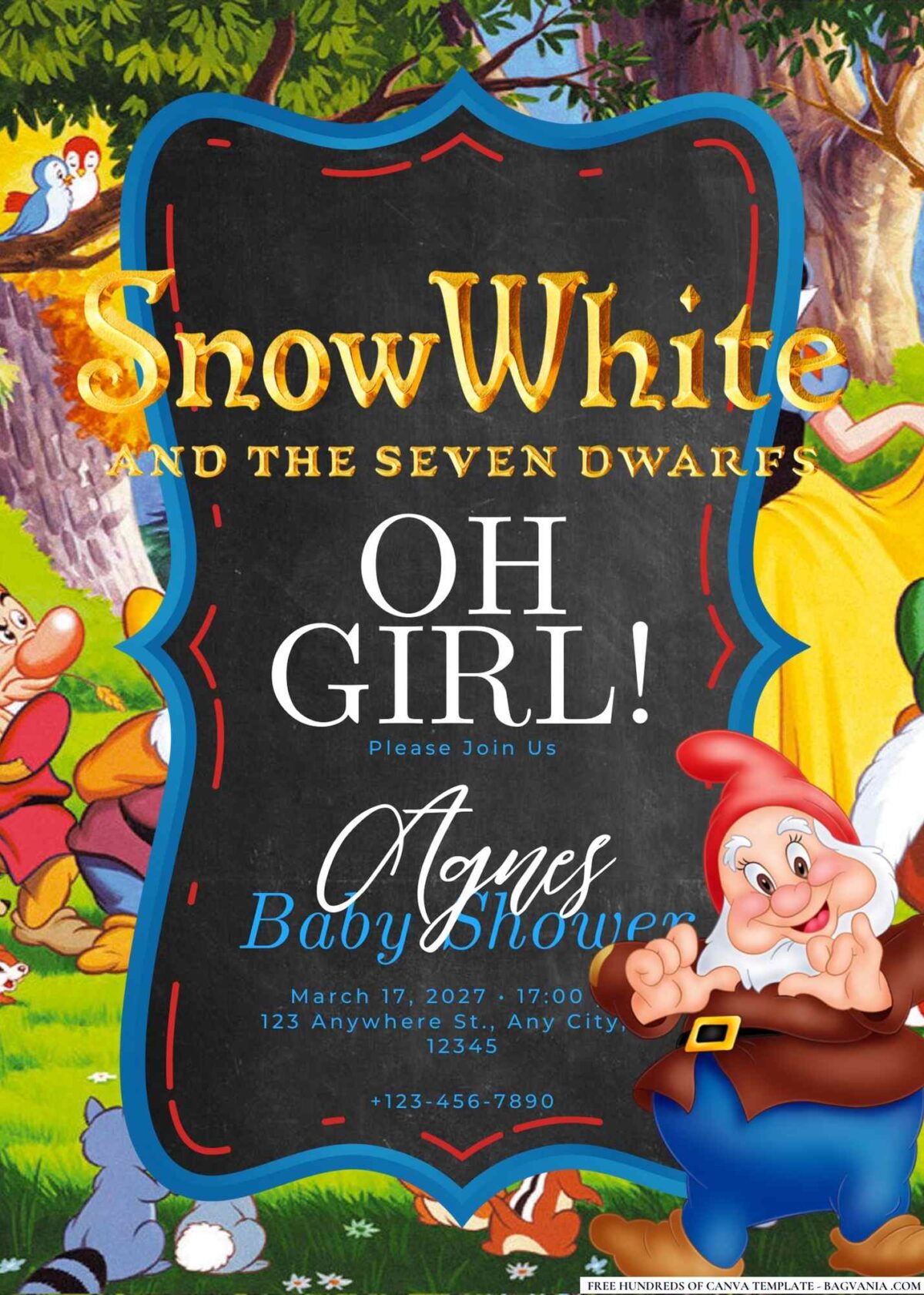 FREE Editable Snow White and the Seven Dwarfs Baby Shower Invitation
