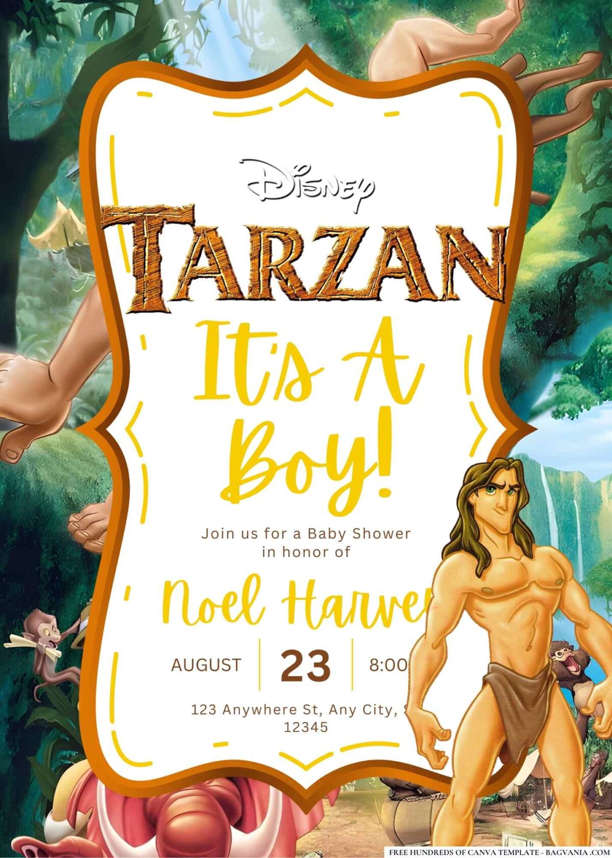 FREE Editable Tarzan Baby Shower Invitation