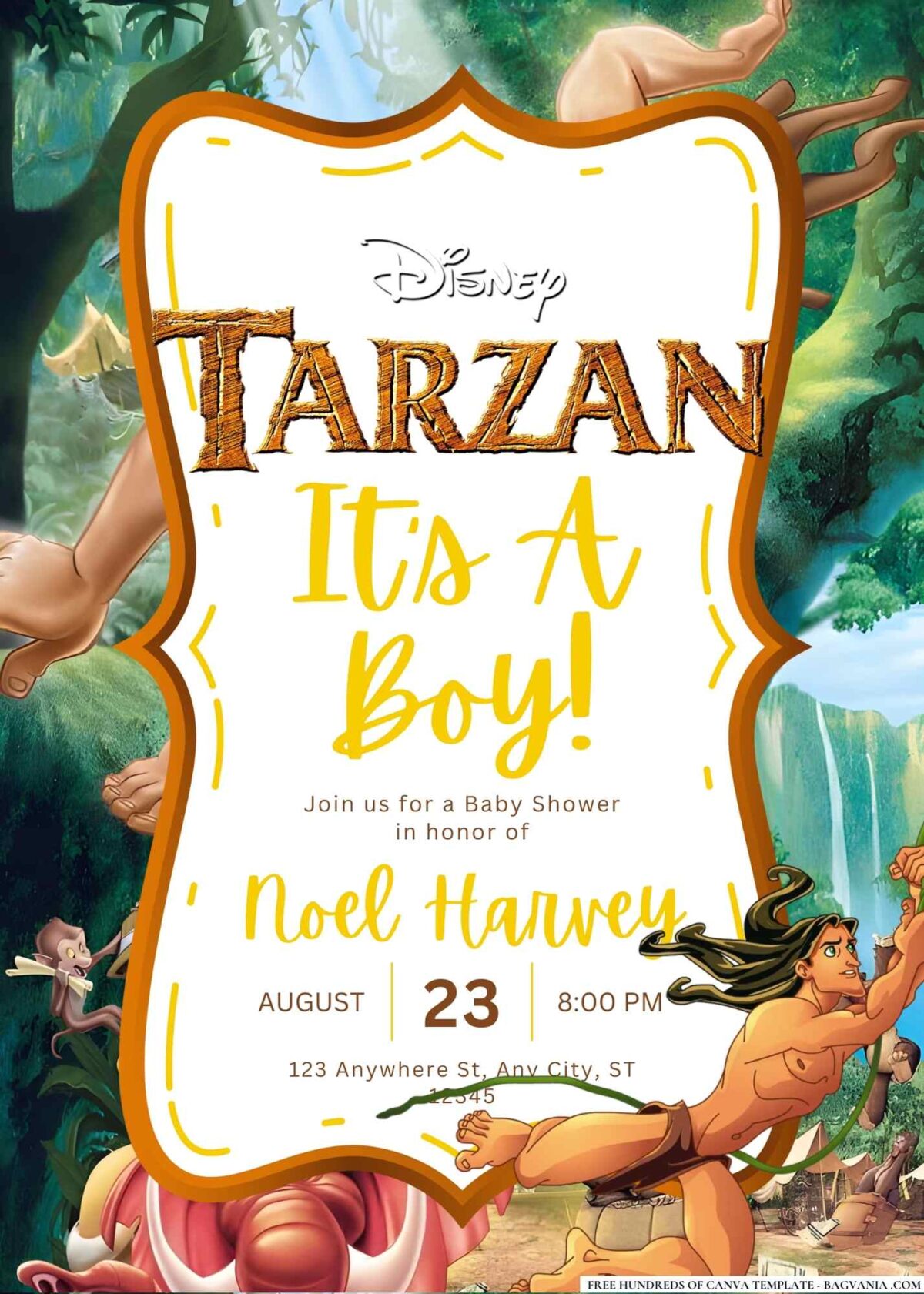 FREE Editable Tarzan Baby Shower Invitation