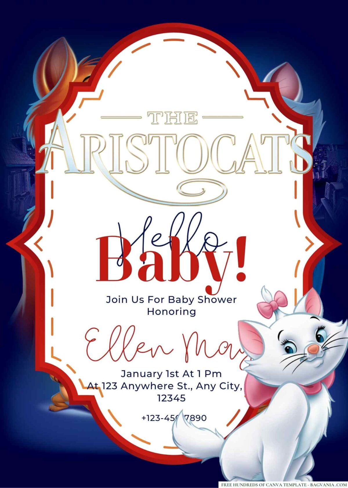 FREE Editable The Aristocats Baby Shower Invitation 