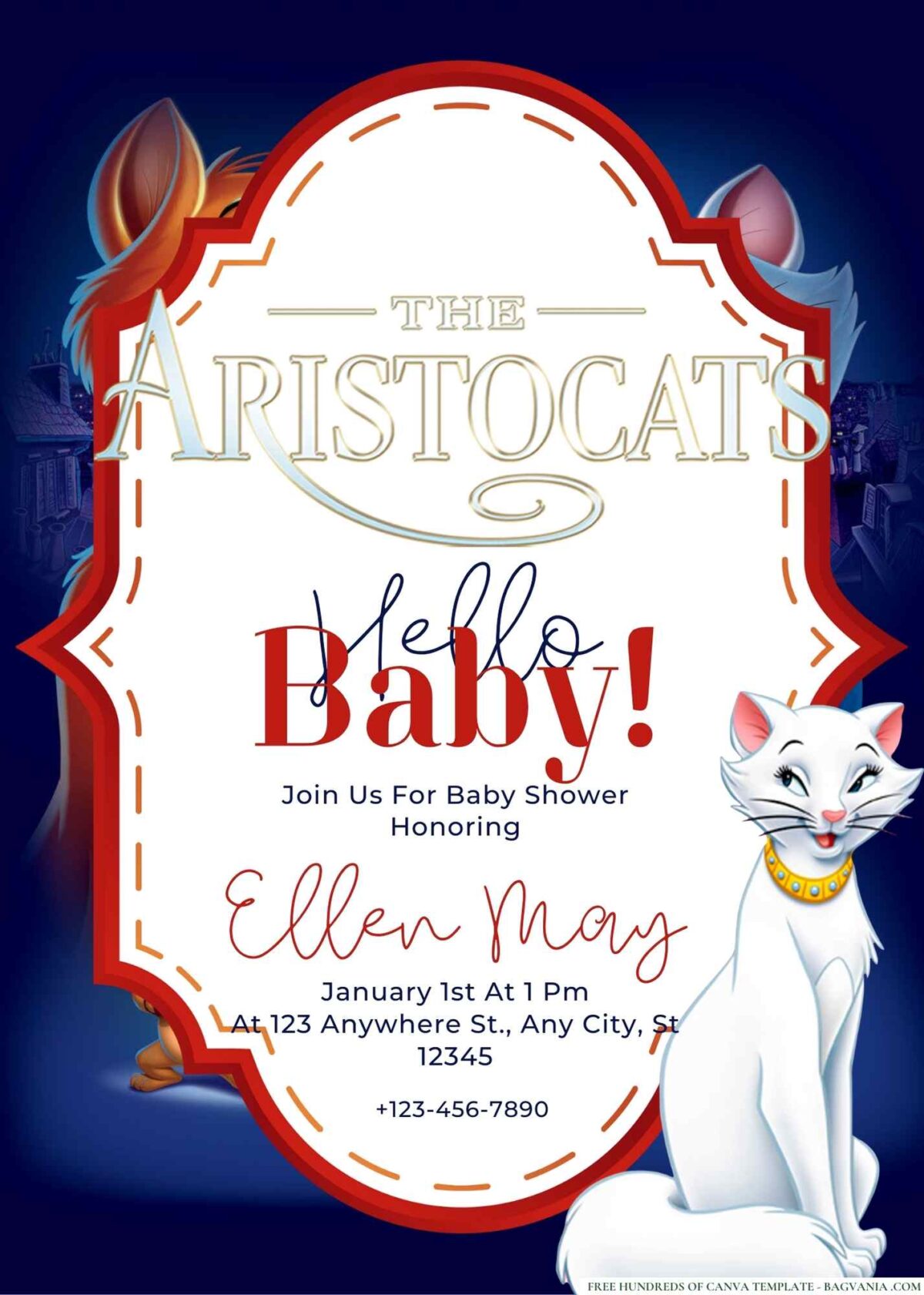 FREE Editable The Aristocats Baby Shower Invitation 