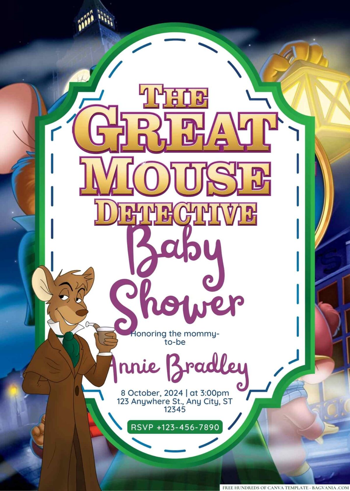 FREE Editable The Great Mouse Detective Baby Shower Invitation