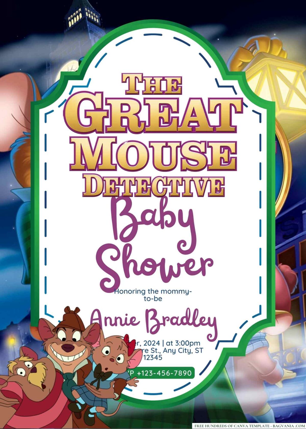 FREE Editable The Great Mouse Detective Baby Shower Invitation