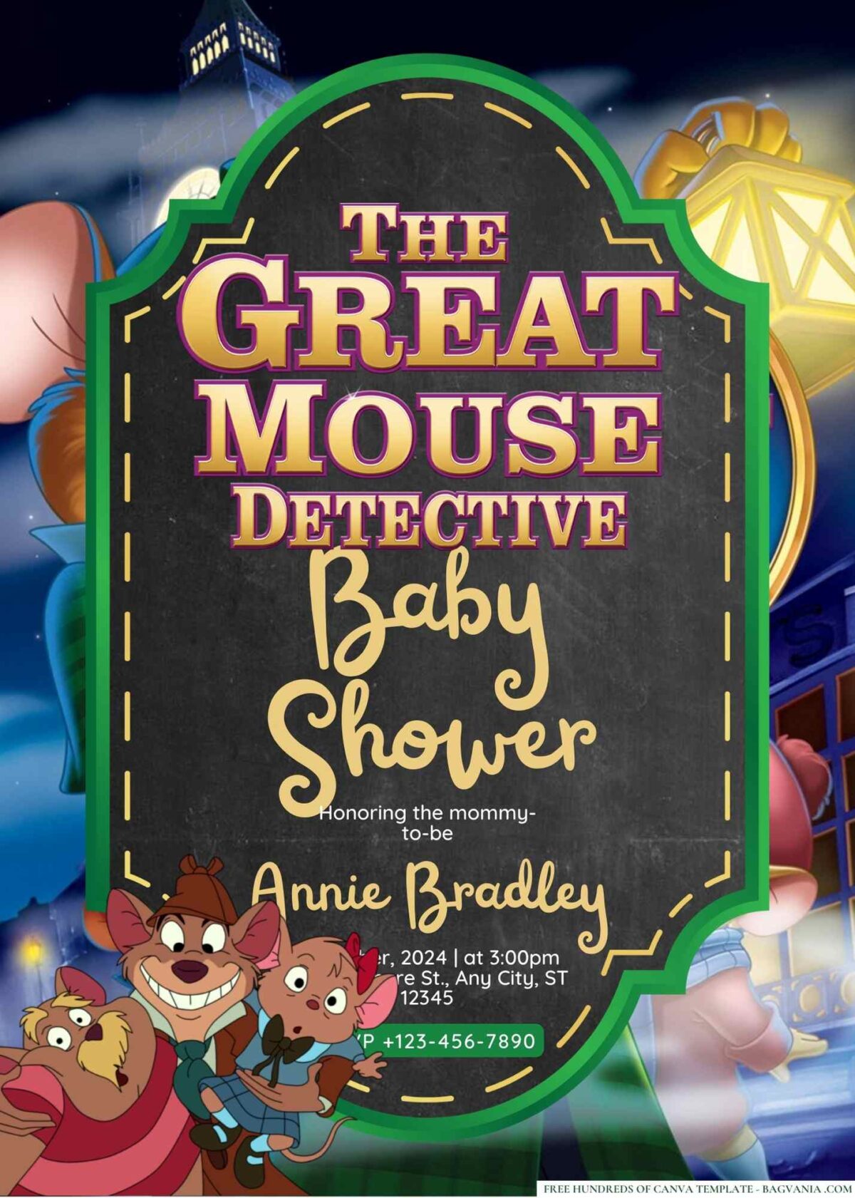 FREE Editable The Great Mouse Detective Baby Shower Invitation