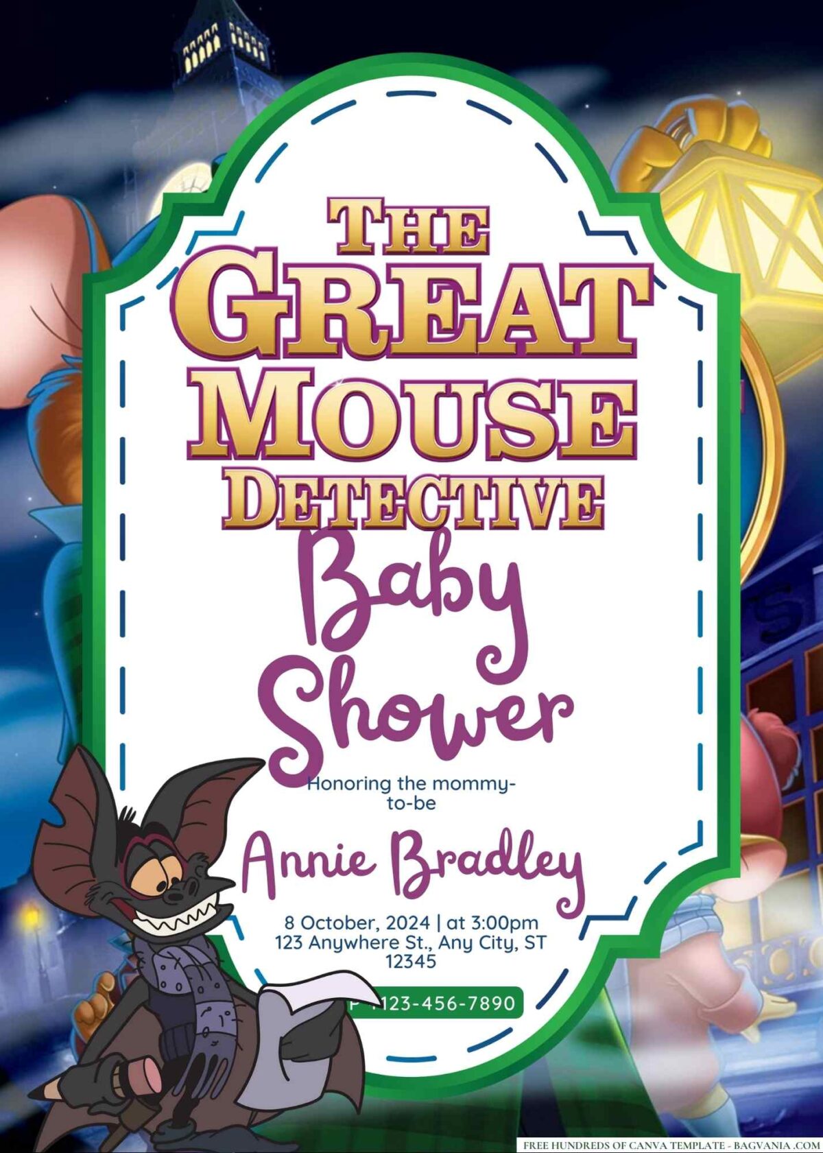 FREE Editable The Great Mouse Detective Baby Shower Invitation