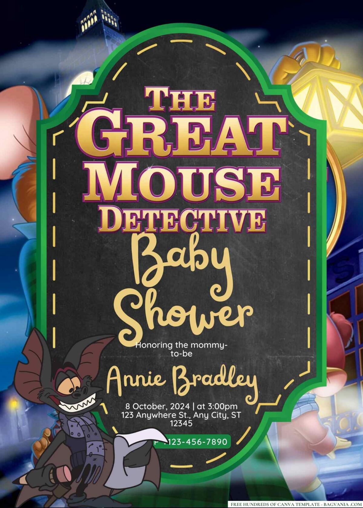 FREE Editable The Great Mouse Detective Baby Shower Invitation