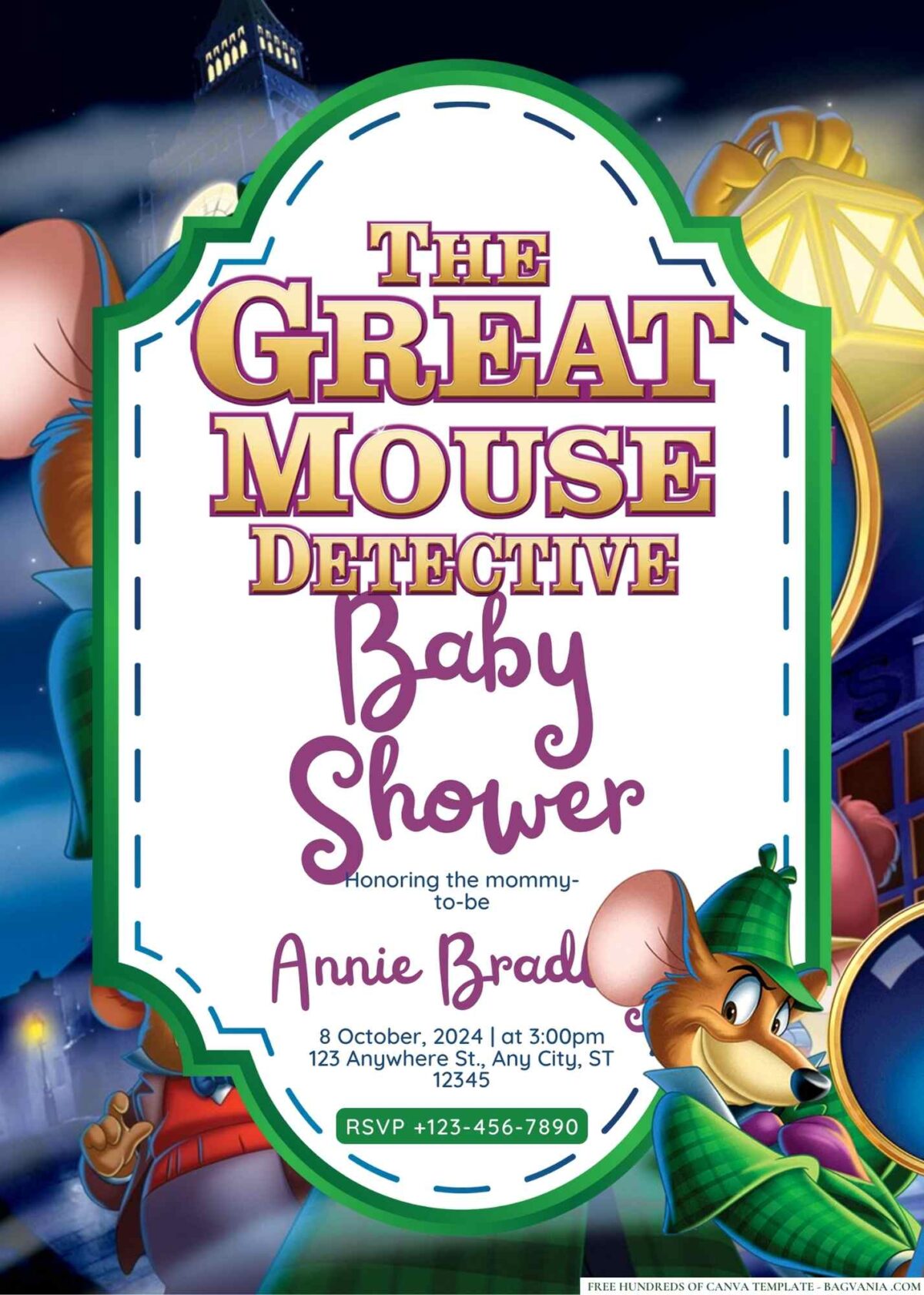 FREE Editable The Great Mouse Detective Baby Shower Invitation