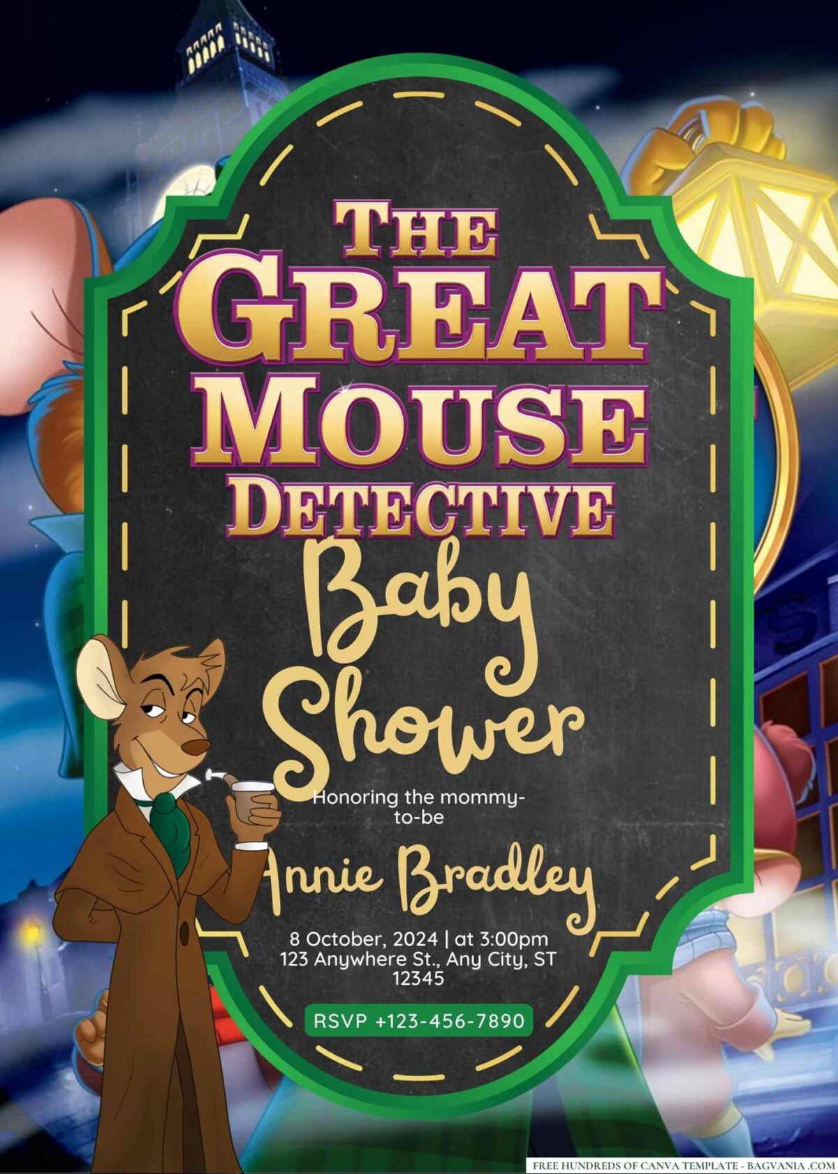 FREE Editable The Great Mouse Detective Baby Shower Invitation