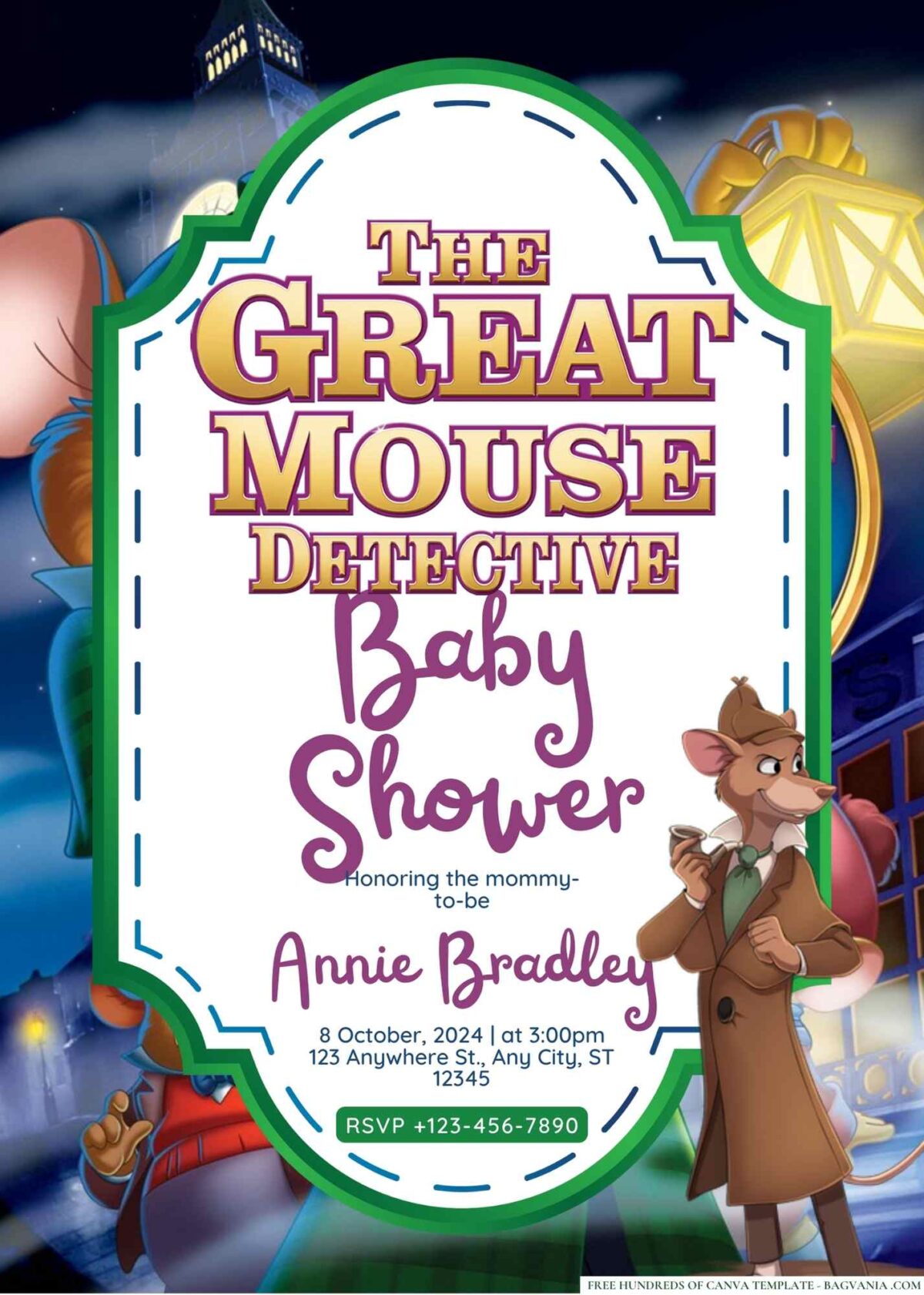 FREE Editable The Great Mouse Detective Baby Shower Invitation