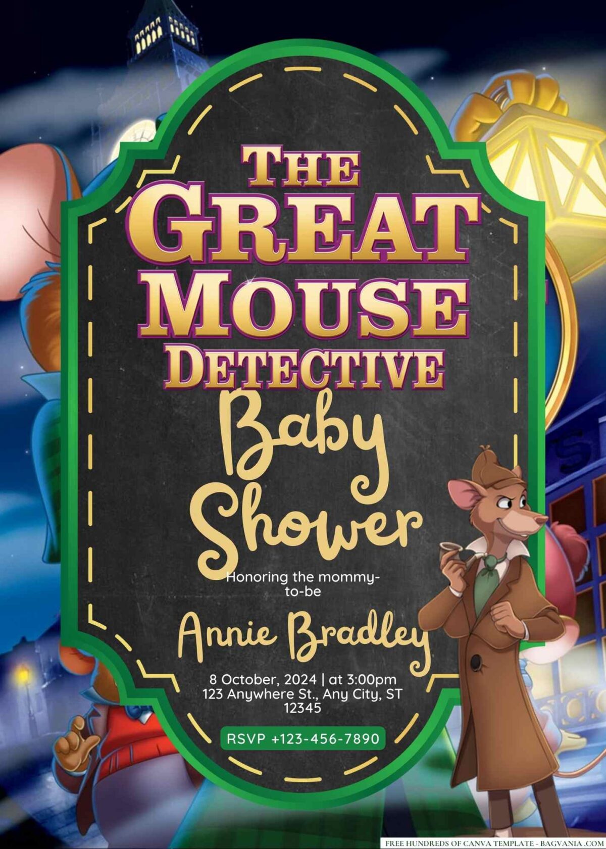 FREE Editable The Great Mouse Detective Baby Shower Invitation