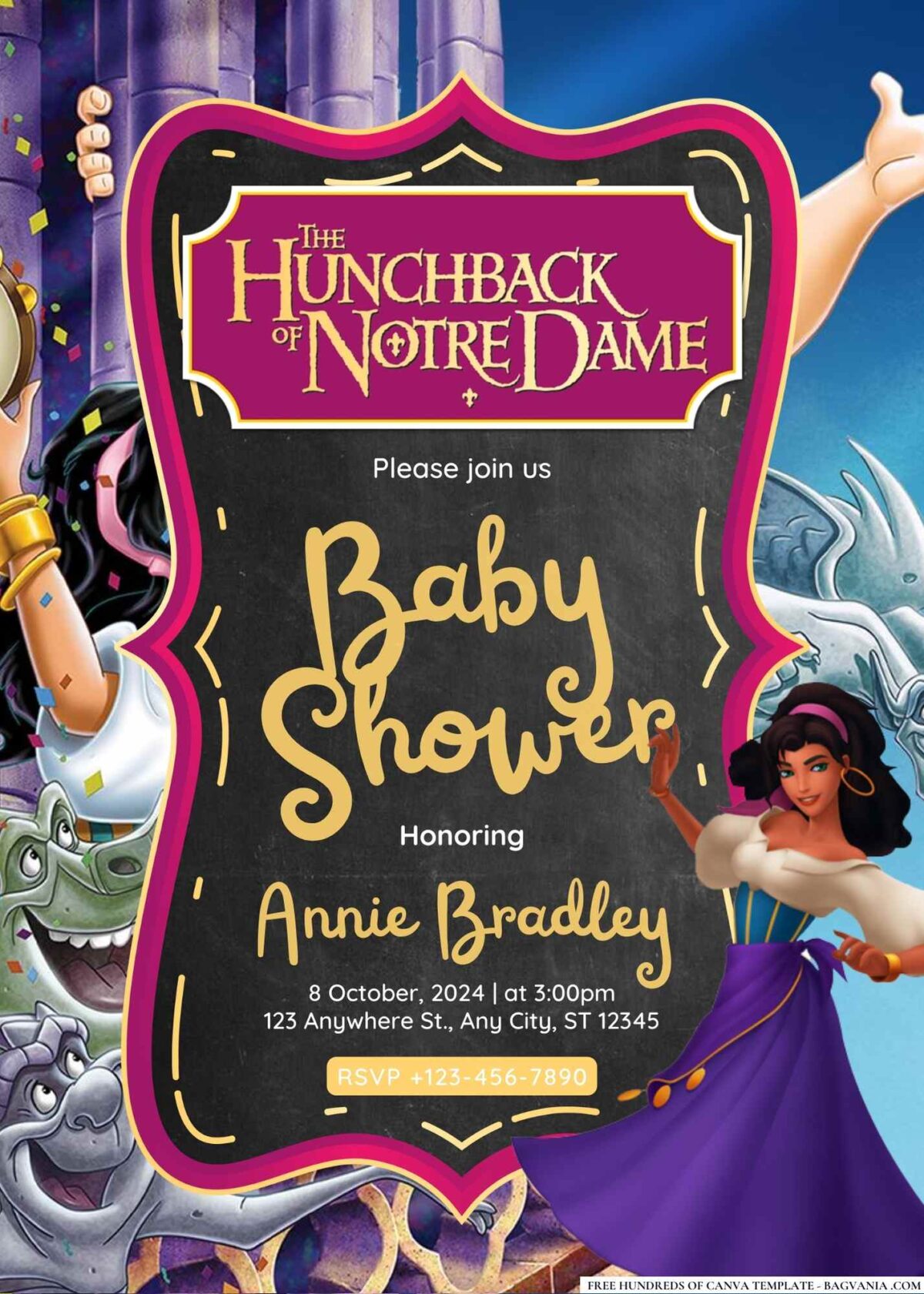 FREE Editable The Hunchback of Notre Dame Baby Shower Invitation