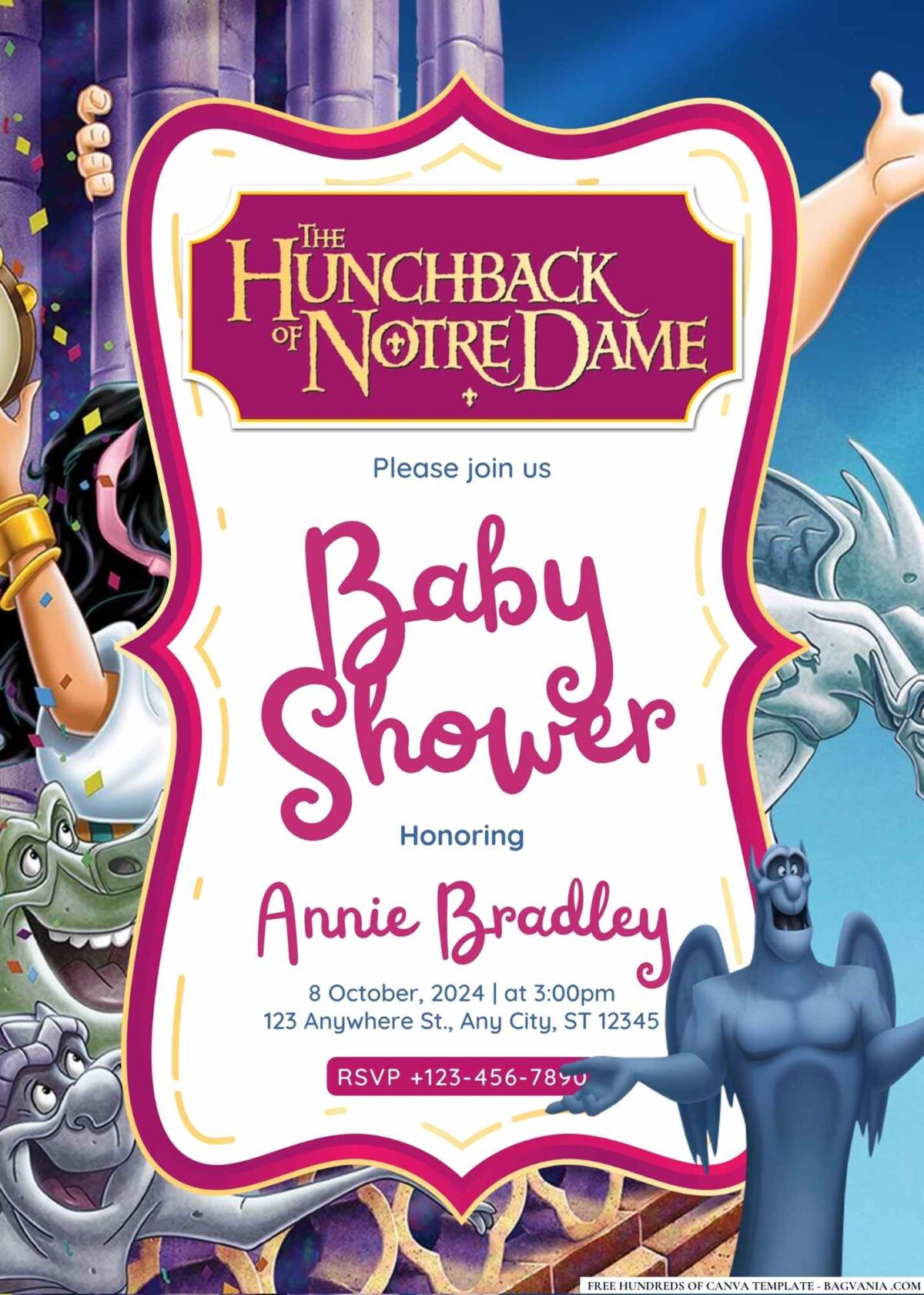 FREE Editable The Hunchback of Notre Dame Baby Shower Invitation