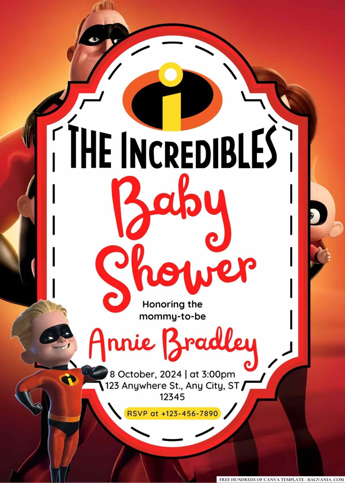 FREE Editable The Incredibles Baby Shower Invitation