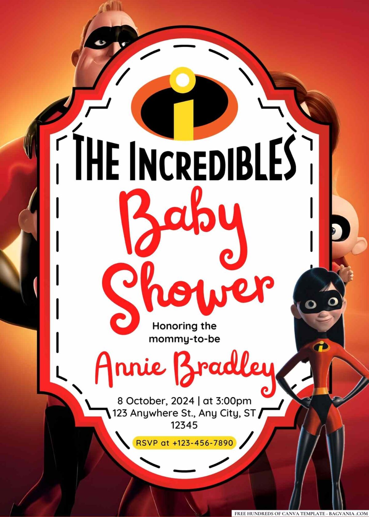 FREE Editable The Incredibles Baby Shower Invitation