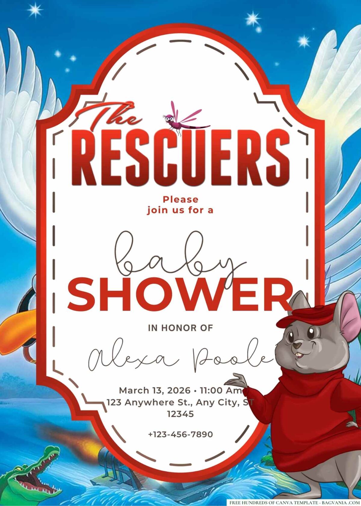 FREE Editable The Rescuers Baby Shower Invitation