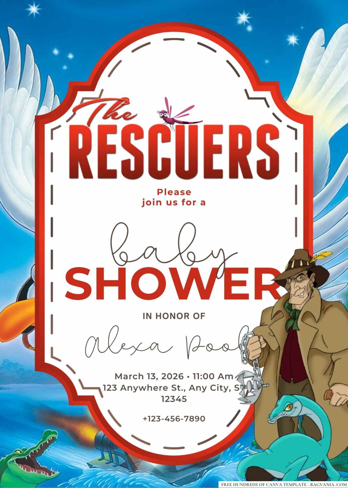 FREE Editable The Rescuers Baby Shower Invitation