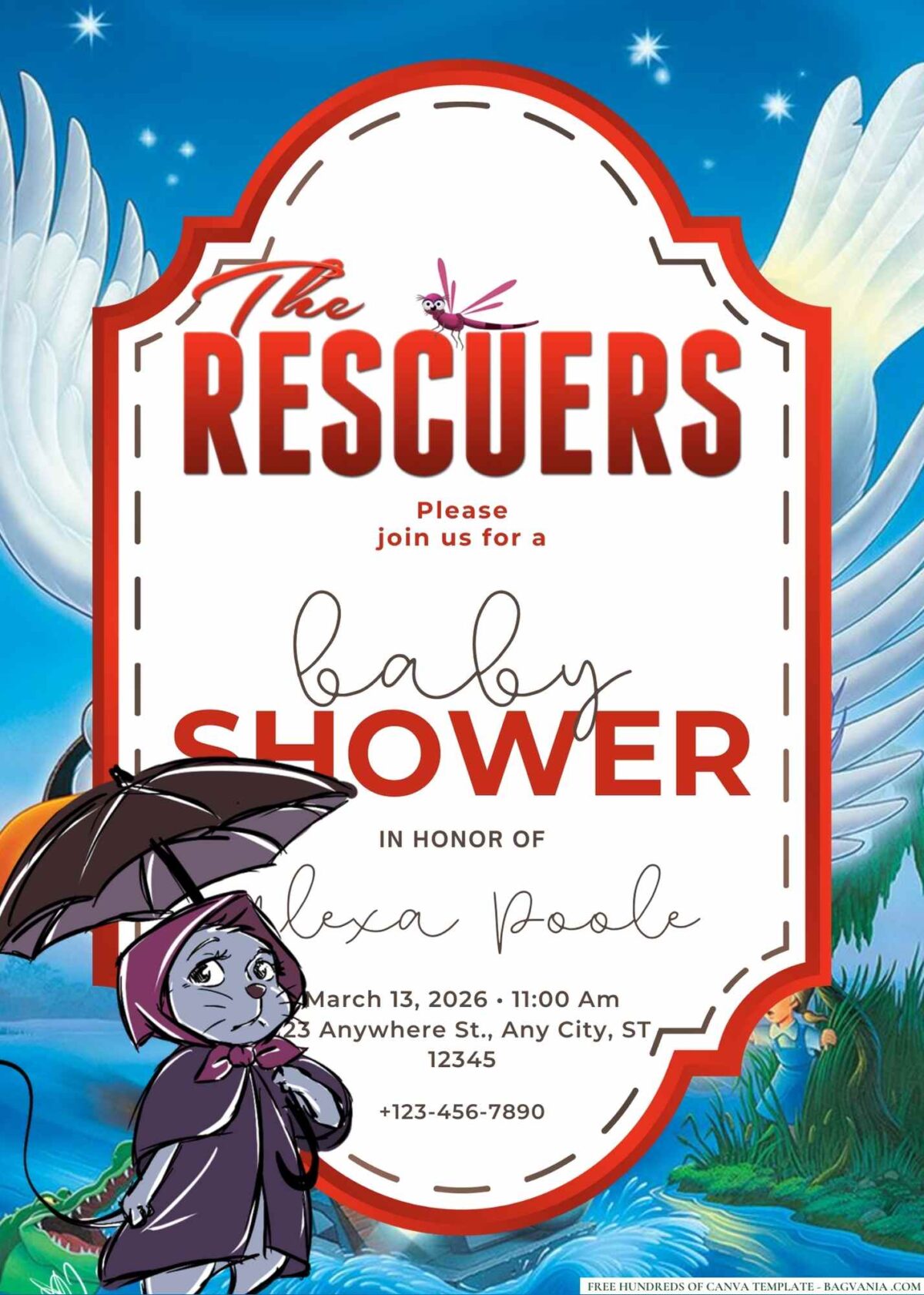 FREE Editable The Rescuers Baby Shower Invitation