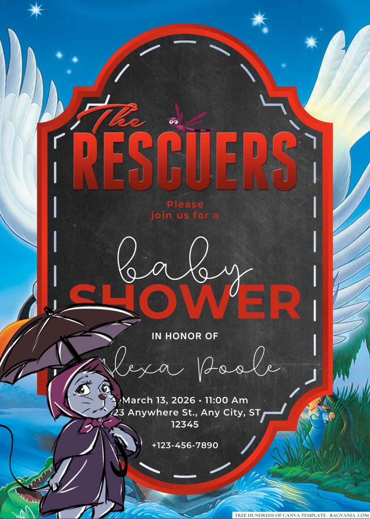 FREE Editable The Rescuers Baby Shower Invitation