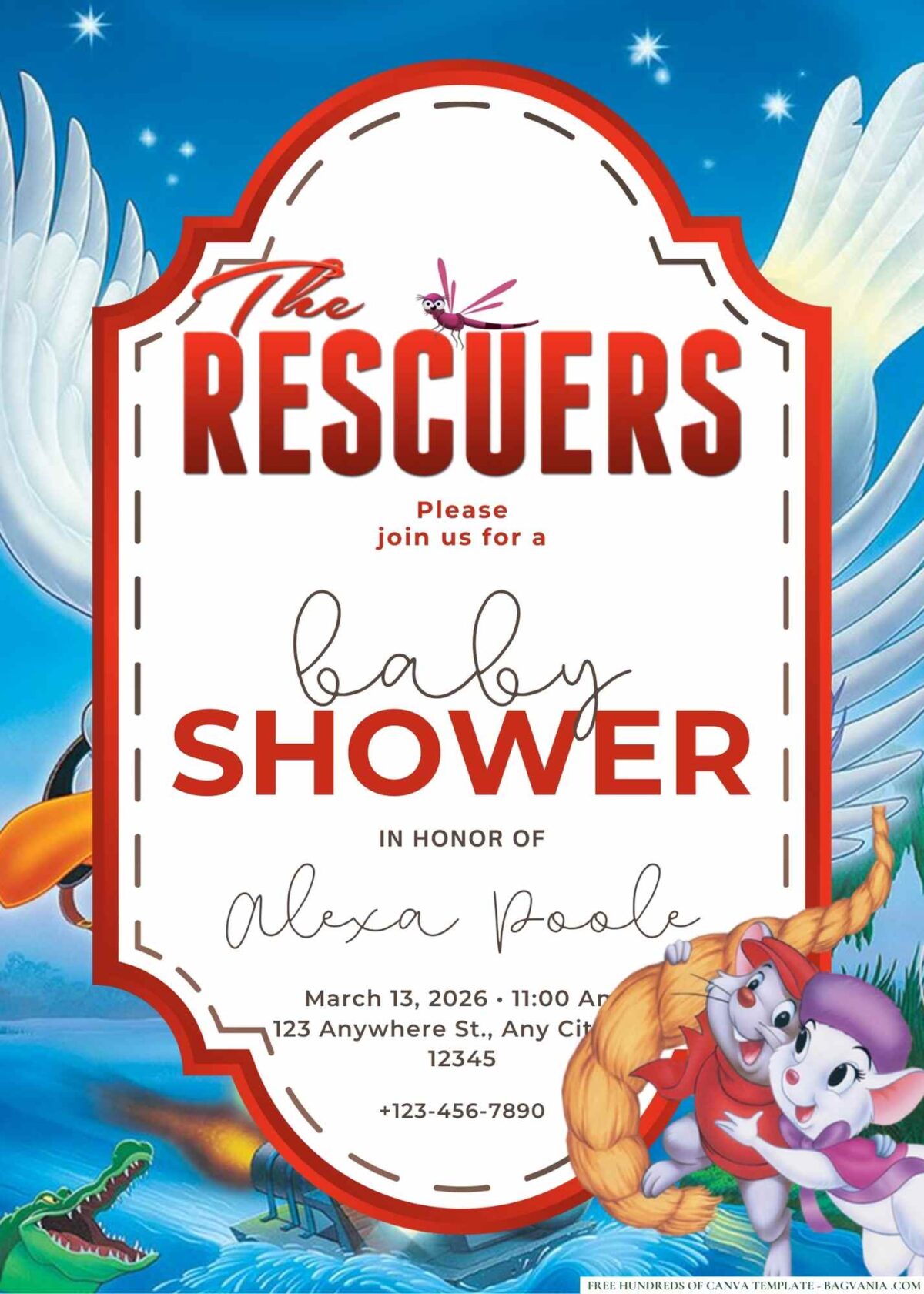 FREE Editable The Rescuers Baby Shower Invitation