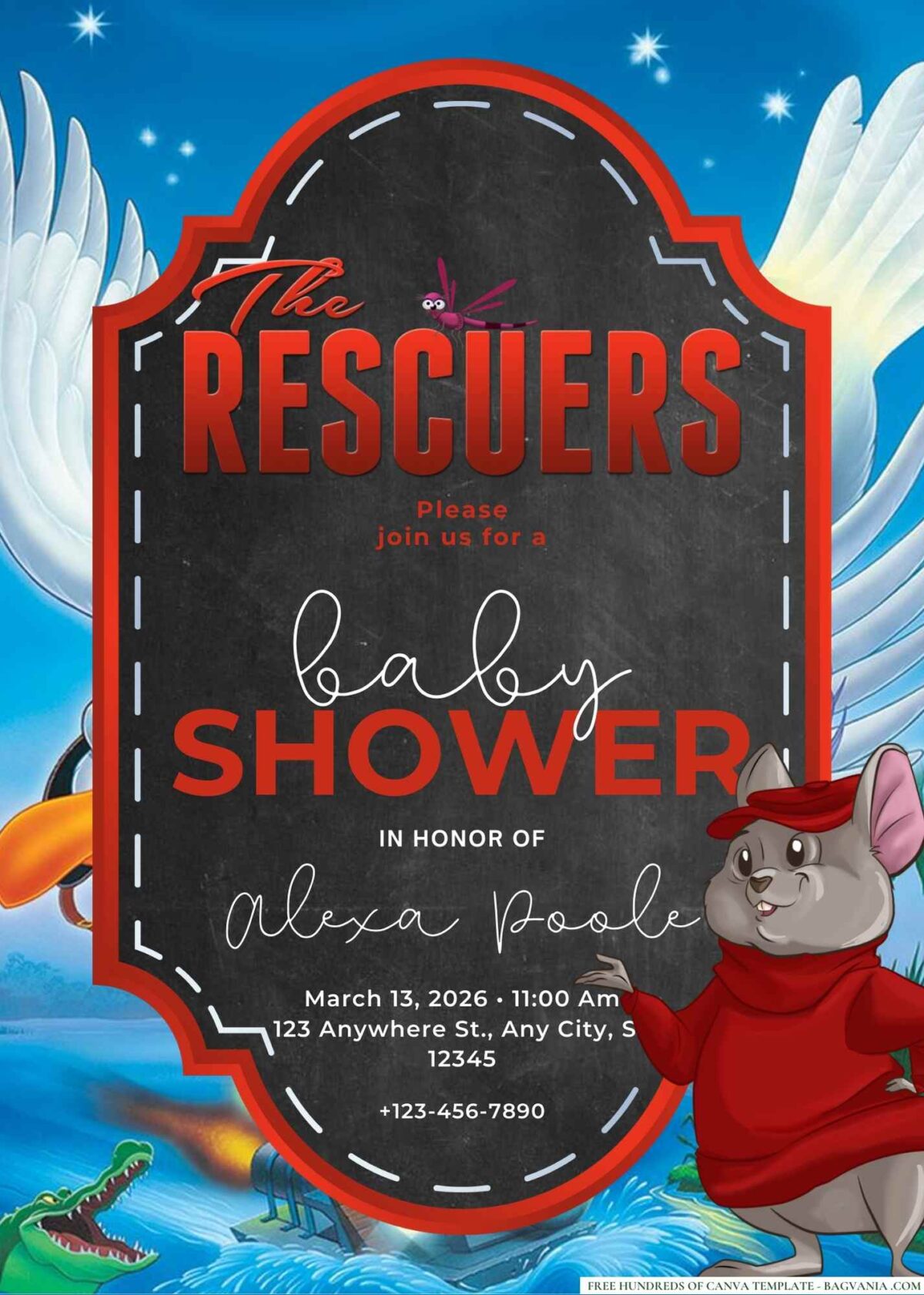 FREE Editable The Rescuers Baby Shower Invitation