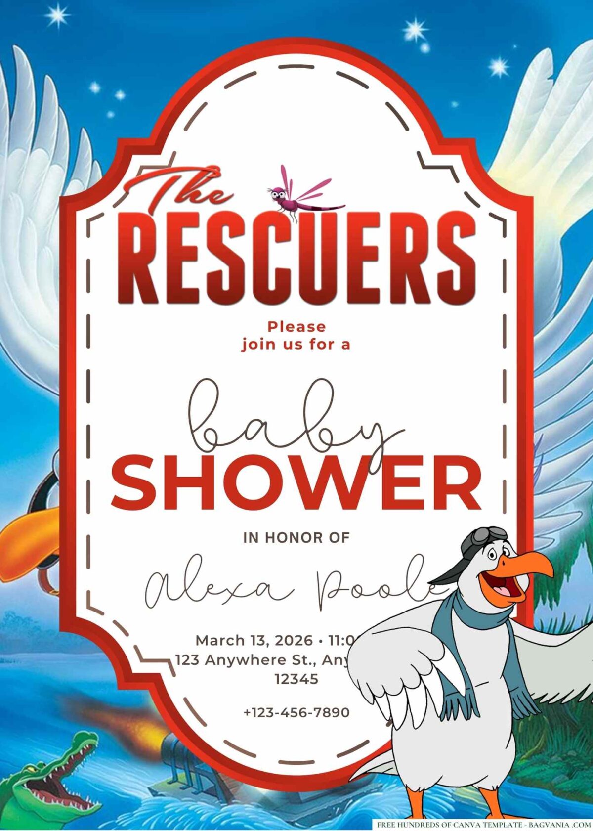 FREE Editable The Rescuers Baby Shower Invitation