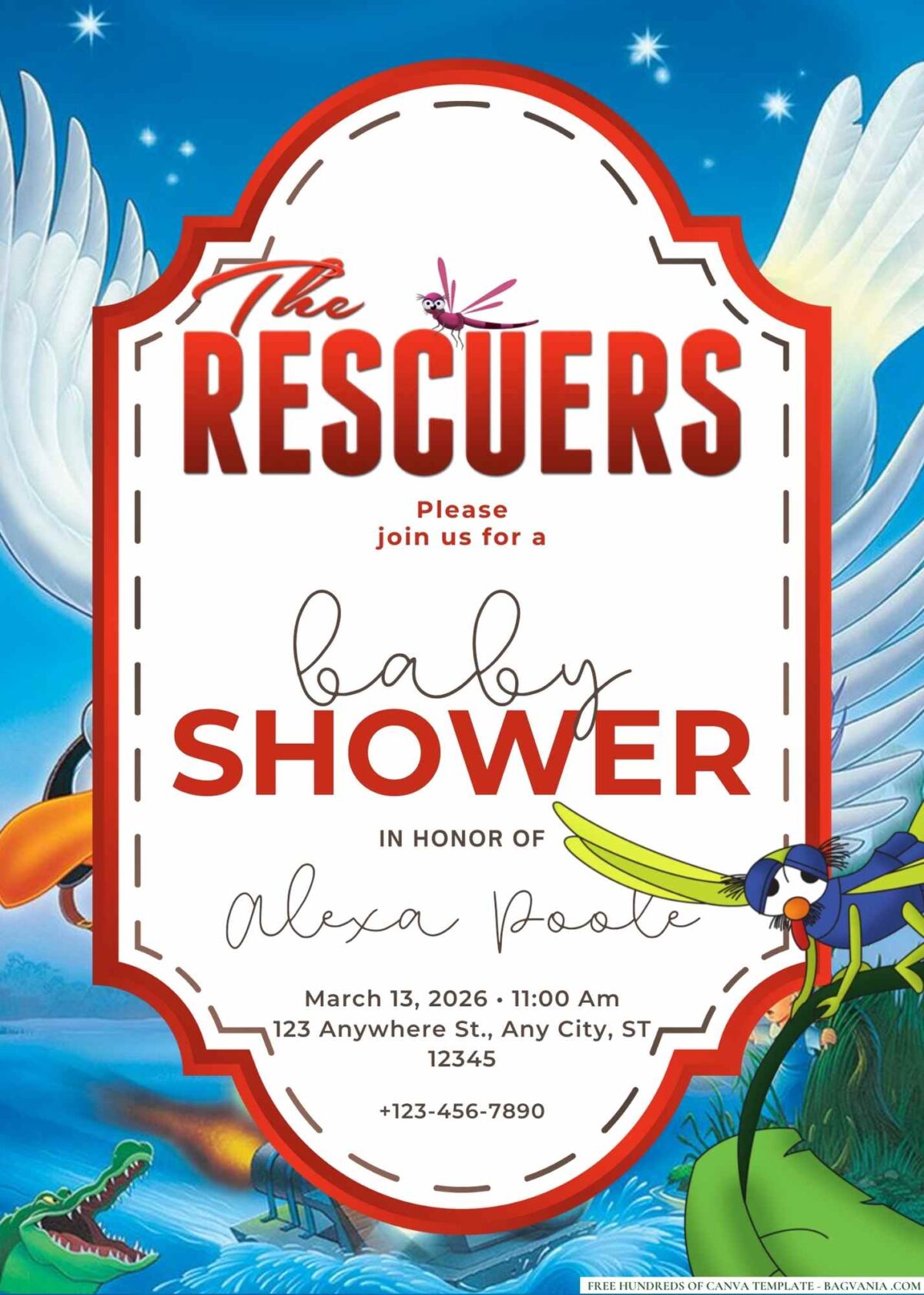 FREE Editable The Rescuers Baby Shower Invitation