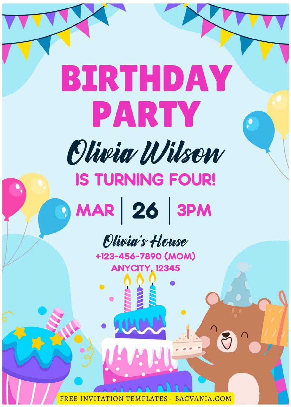 (Free Editable PDF) Lovely Party Animals Kids Birthday Invitation Templates D
