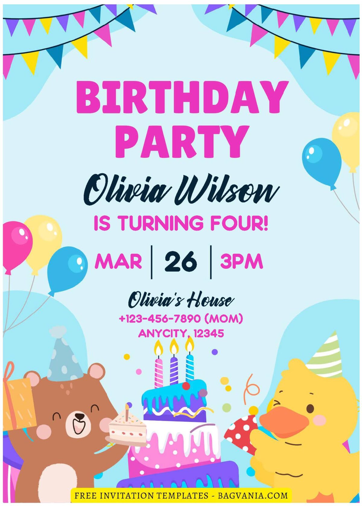 (Free Editable PDF) Lovely Party Animals Kids Birthday Invitation Templates E