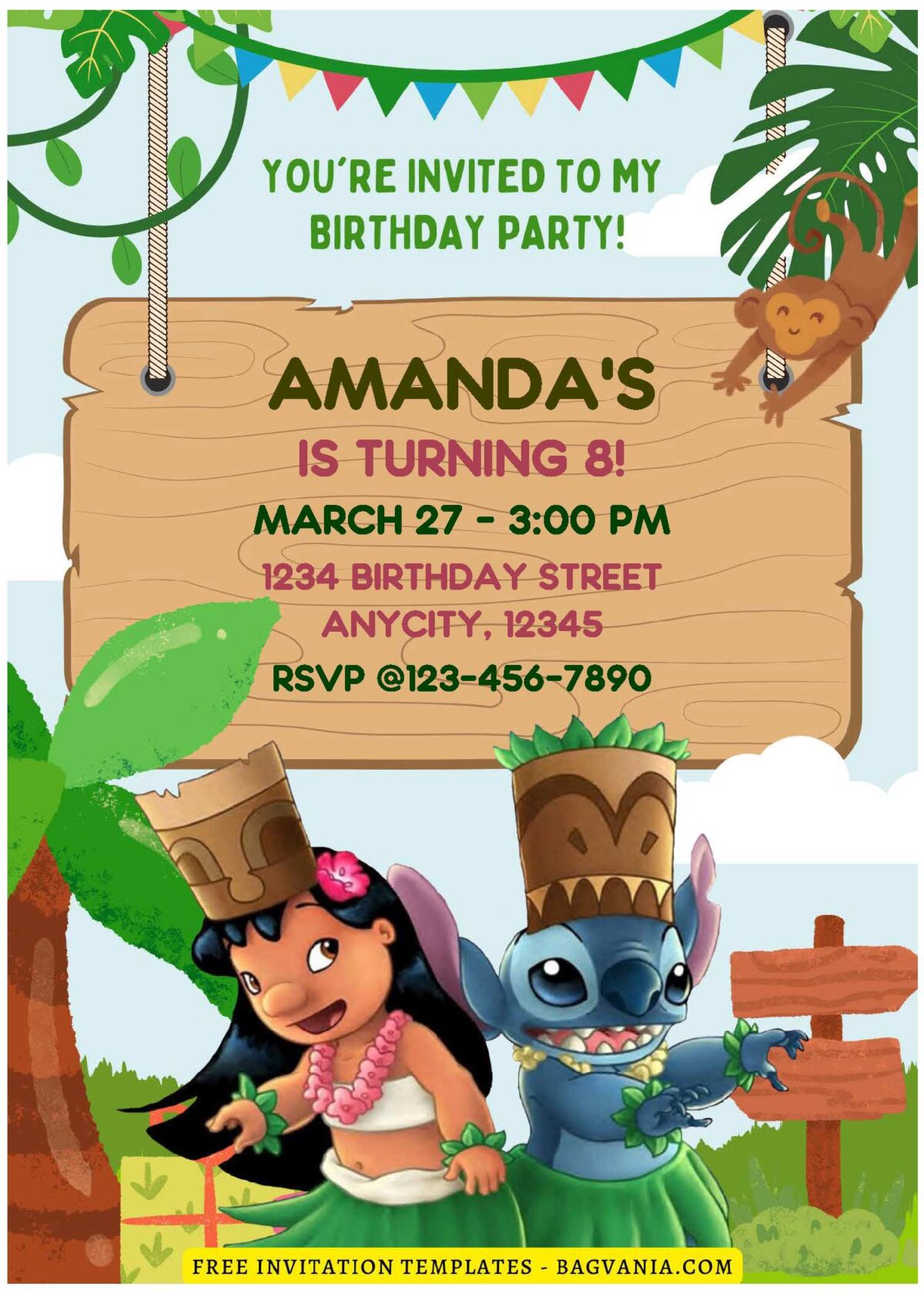 (Free Editable PDF) Jungle Bash Lilo & Stitch Birthday Invitation Templates D