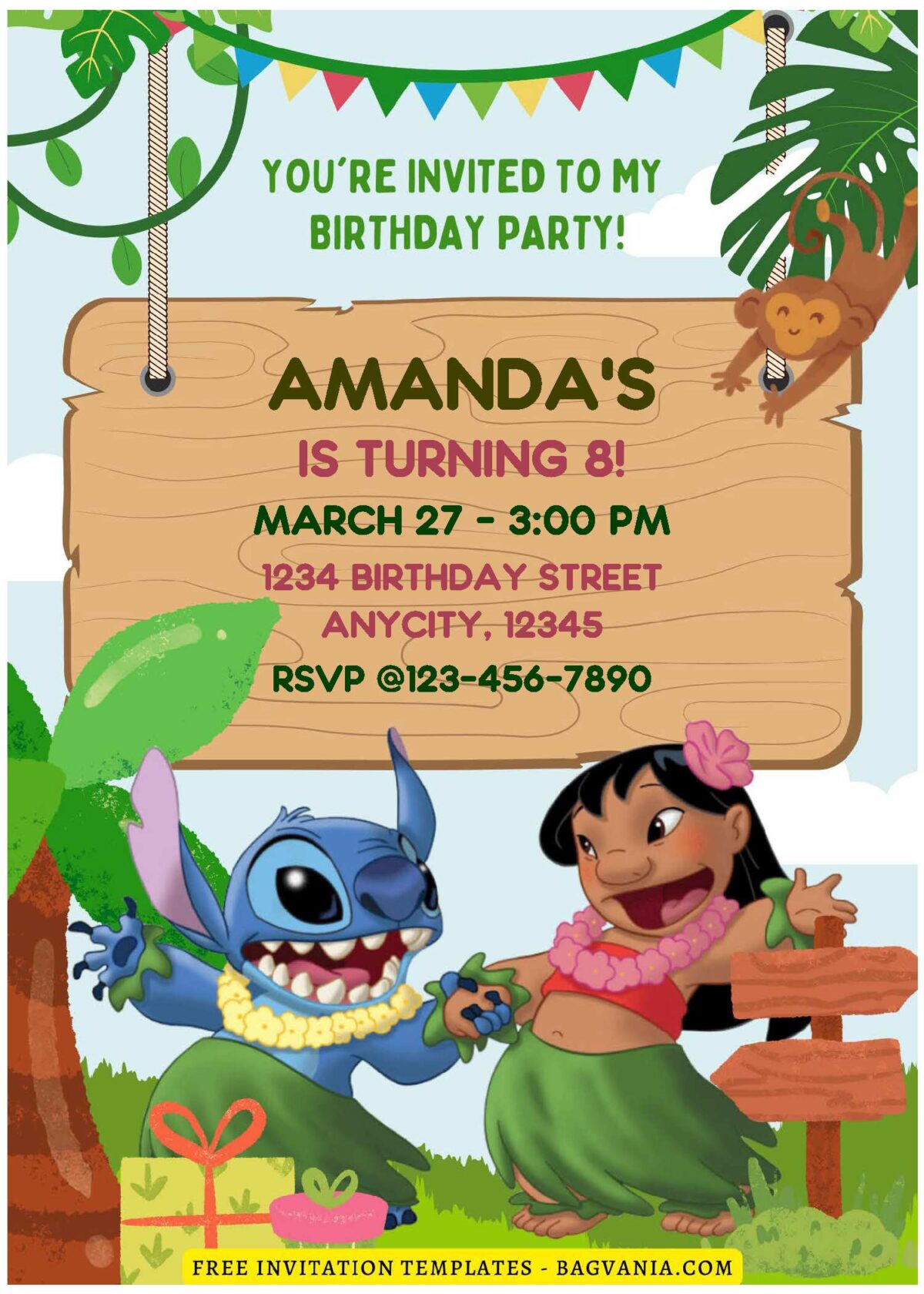 (Free Editable PDF) Jungle Bash Lilo & Stitch Birthday Invitation Templates E
