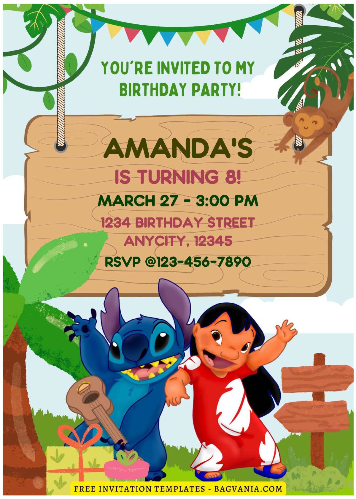 (Free Editable PDF) Jungle Bash Lilo & Stitch Birthday Invitation Templates F