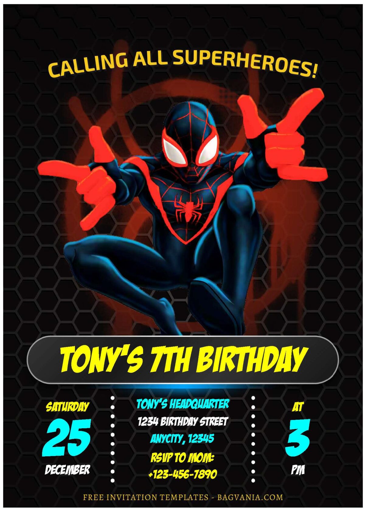 (Free Editable PDF) Ultimate Spiderman Miles Morales Birthday Invitation Templates A