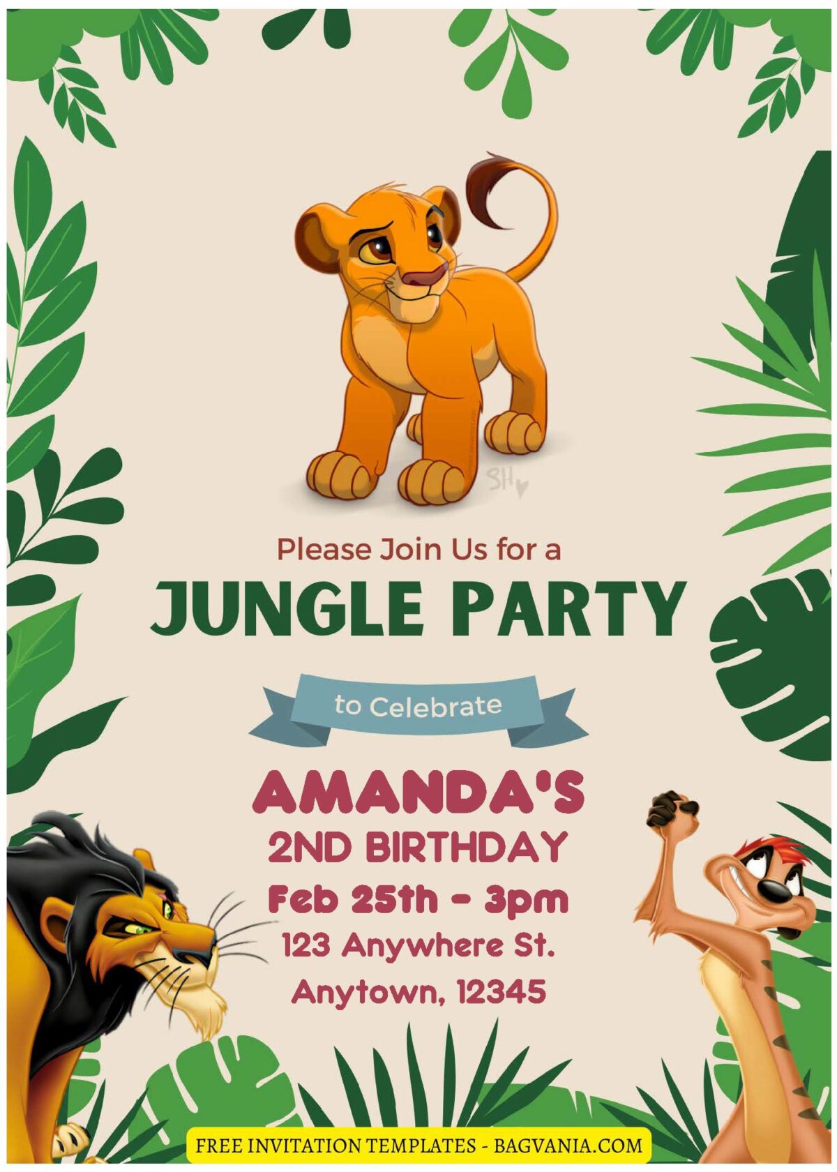 (Free Editable PDF) Beautiful Lion King Kids Birthday Invitation Templates A