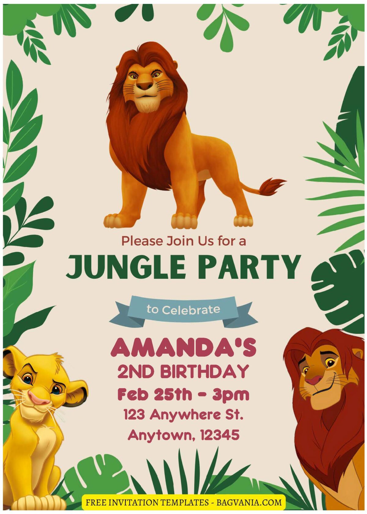 (Free Editable PDF) Beautiful Lion King Kids Birthday Invitation Templates B