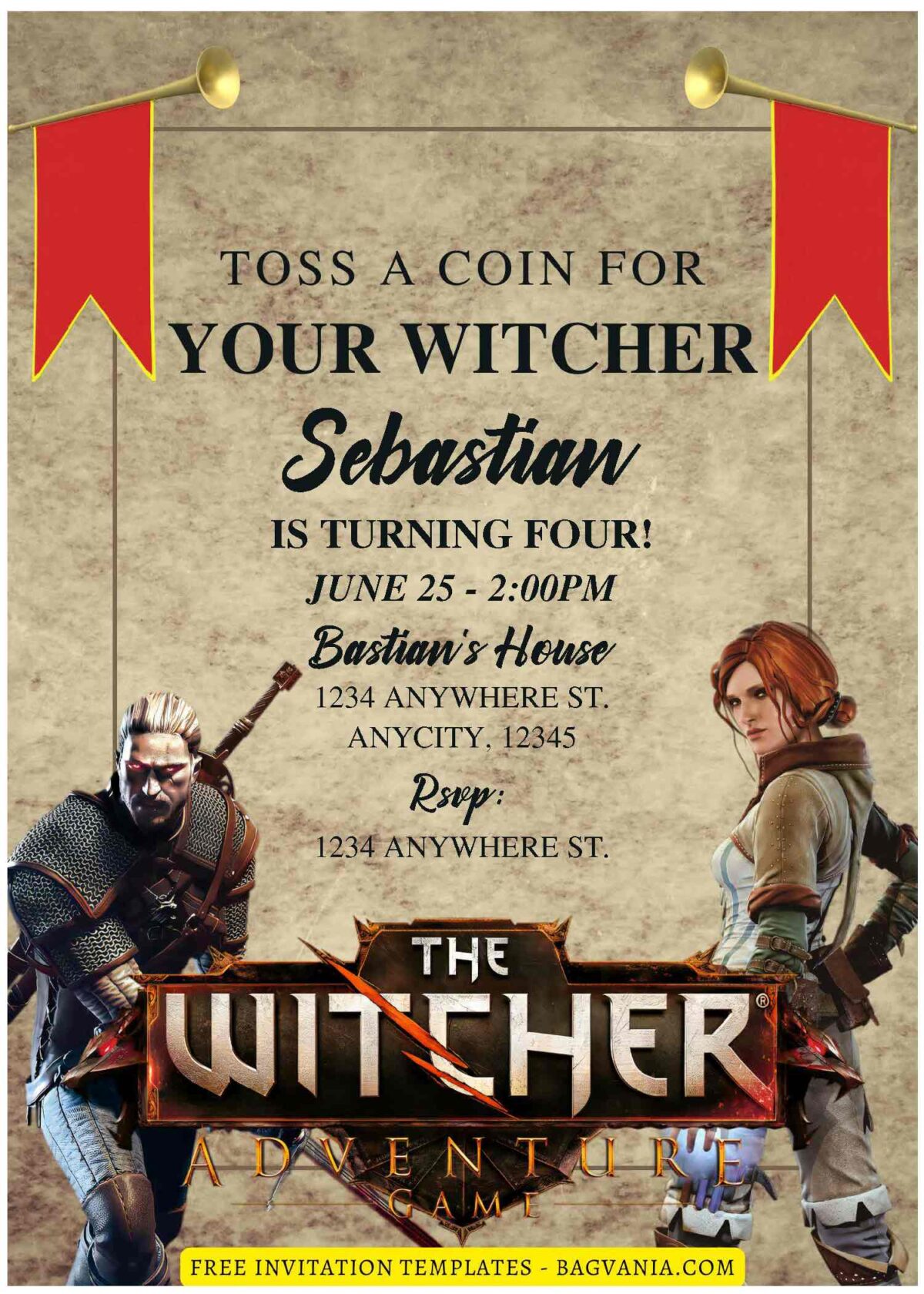 (Free Editable PDF) The Witcher III Birthday Invitation Templates D