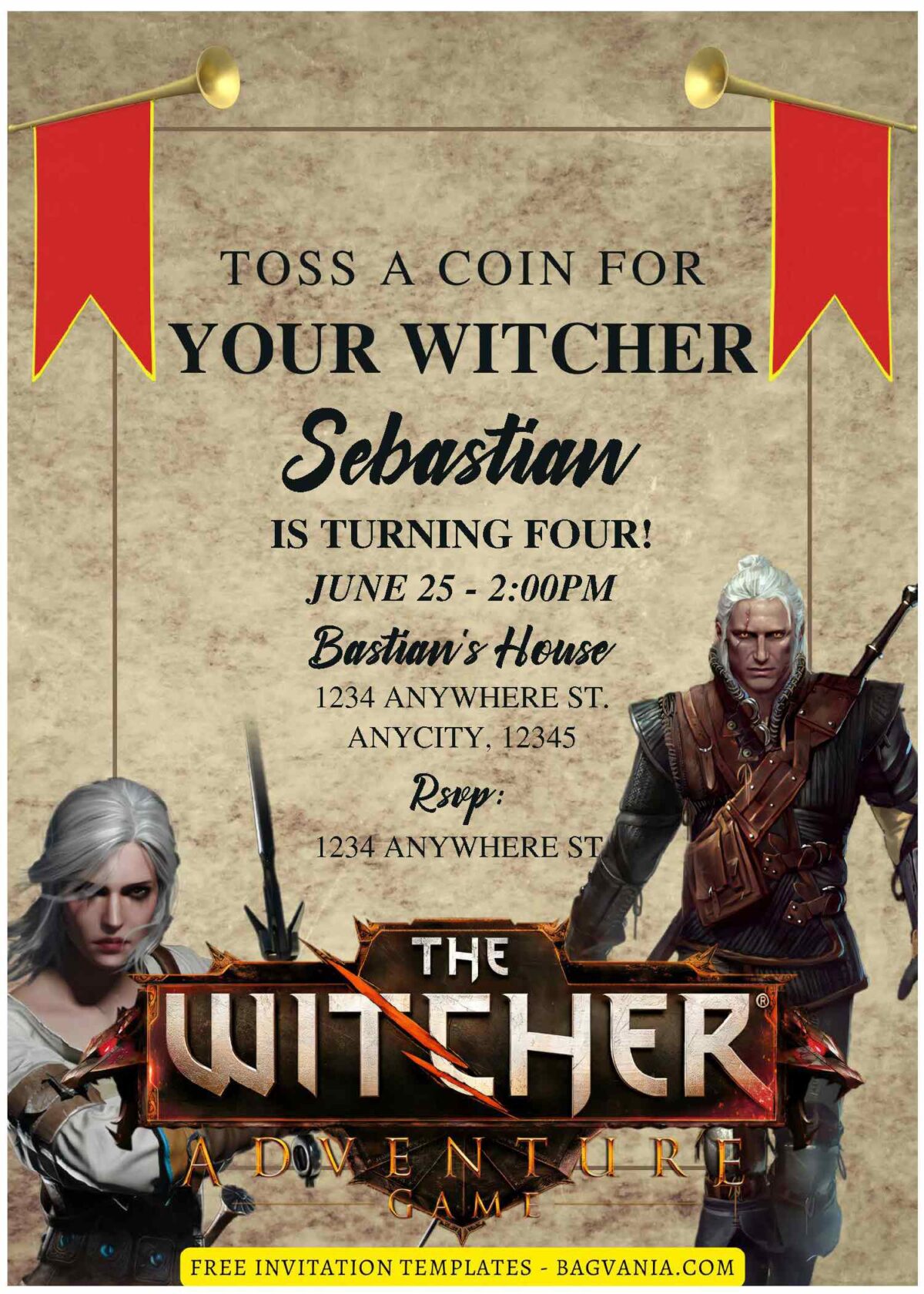 (Free Editable PDF) The Witcher III Birthday Invitation Templates E