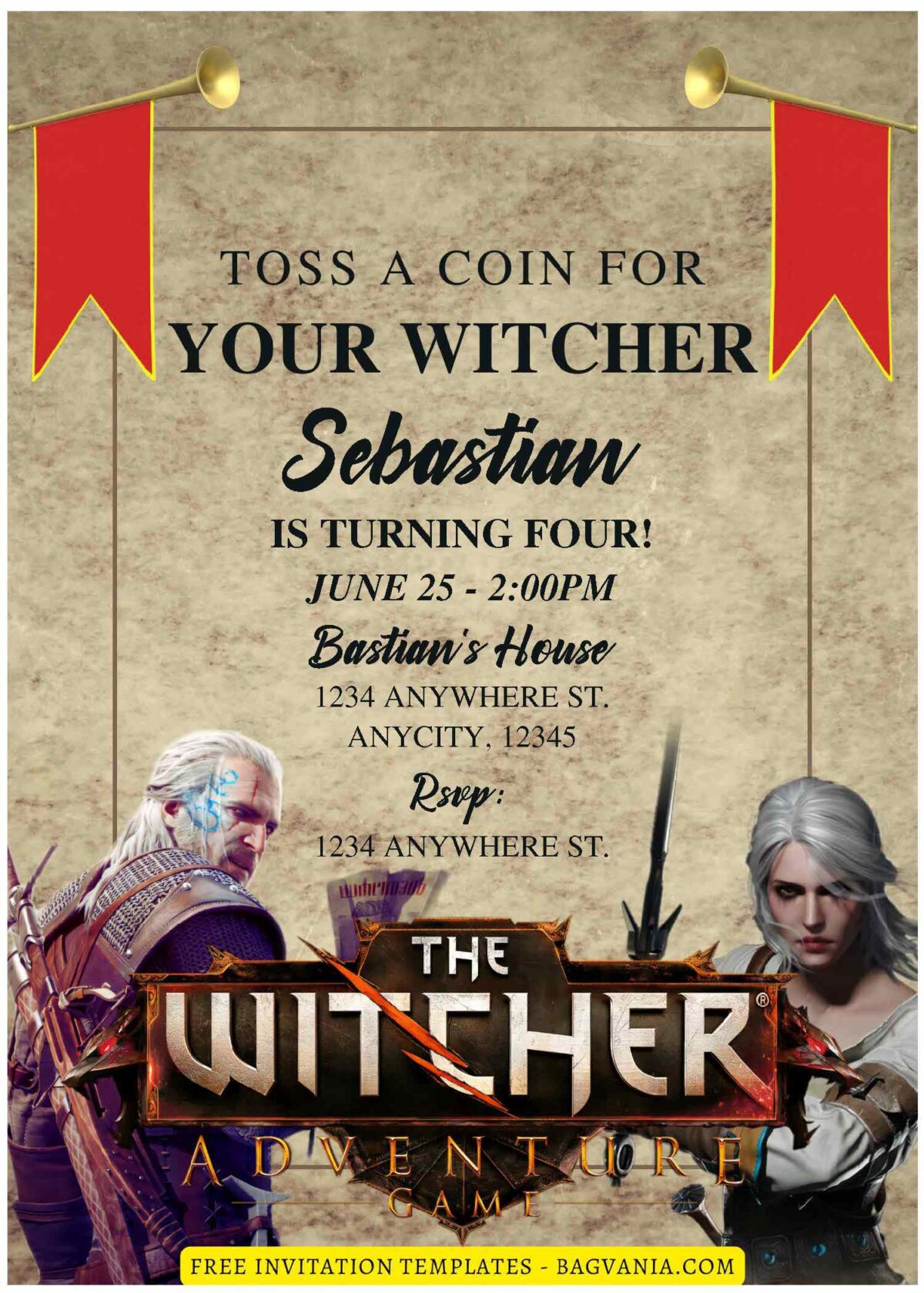 (Free Editable PDF) The Witcher III Birthday Invitation Templates F