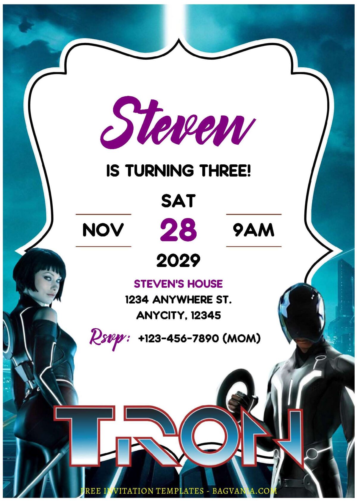 (Free Editable PDF) Super Cool Tron Legacy Birthday Invitation Templates D