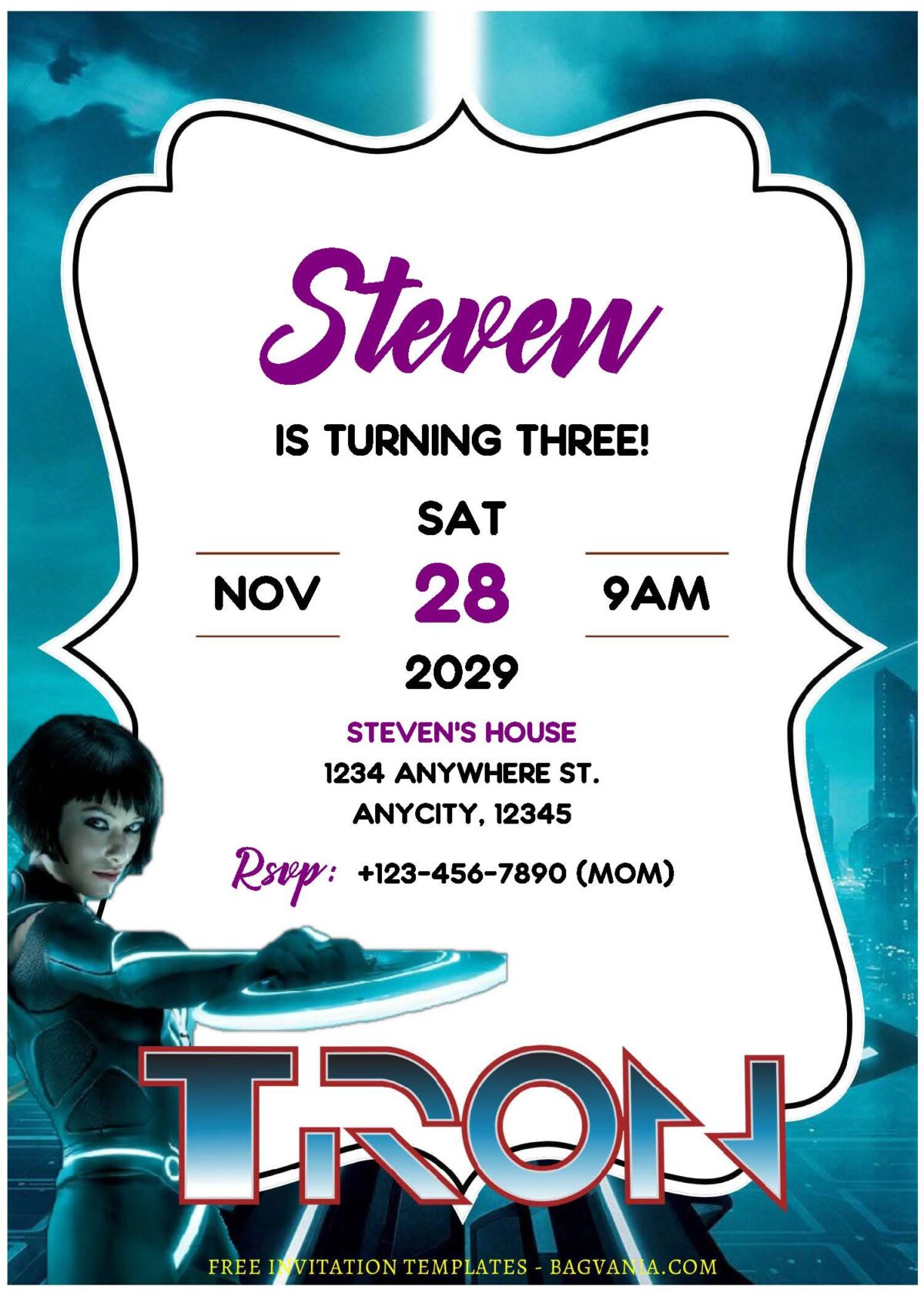 (Free Editable PDF) Super Cool Tron Legacy Birthday Invitation Templates E