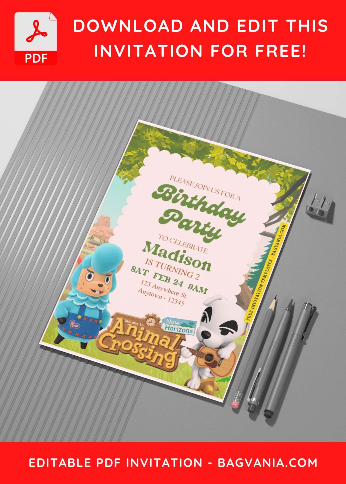 (Free Editable PDF) Whimsy Animal Crossing Birthday Invitation Templates G
